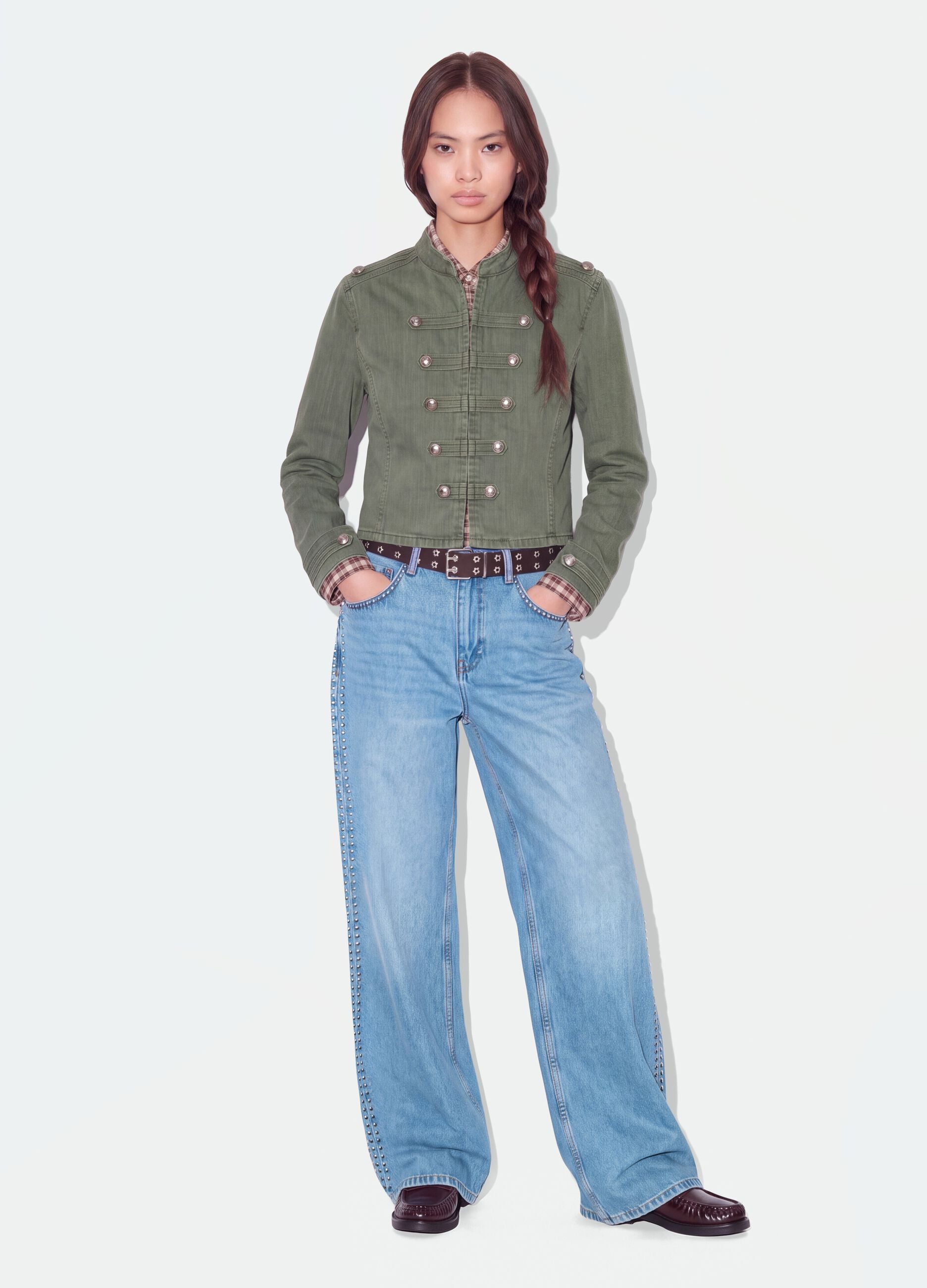 Giacca verde in puro cotone con bottoni nascosti slim fit