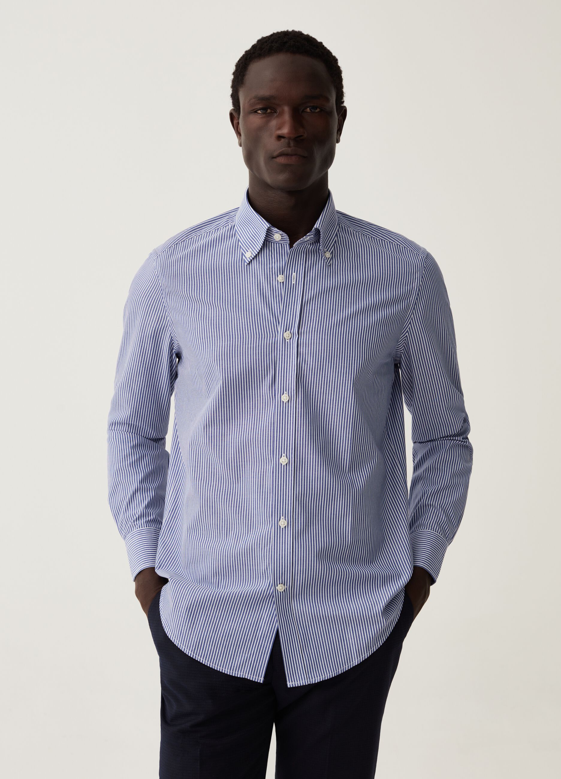 Camicia slim fit a righe button-down_1