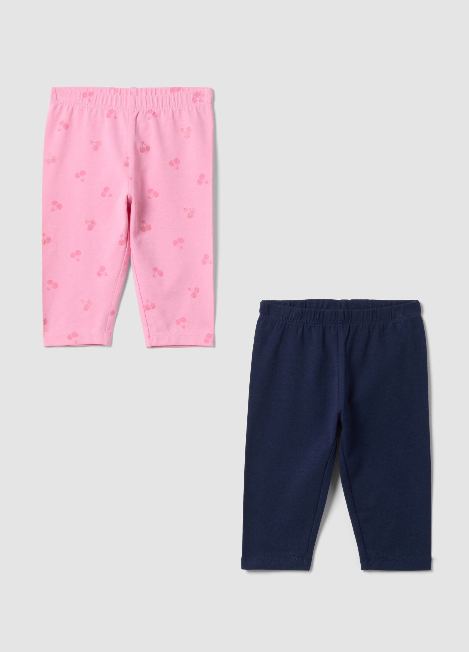 2-pack multicolour stretch cotton leggings for baby girl