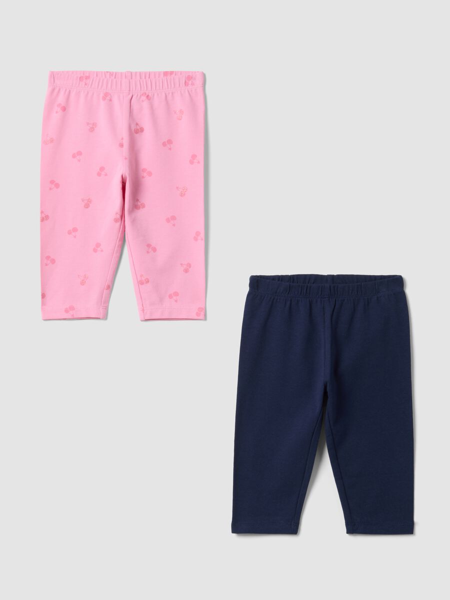 2-pack multicolour stretch cotton leggings for baby girl_0