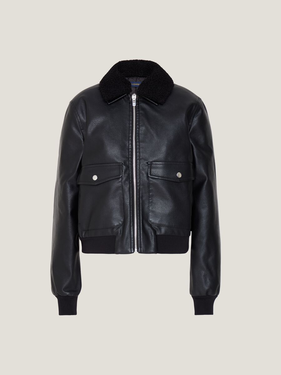 Bomber effetto lucido con colletto in sherpa_3