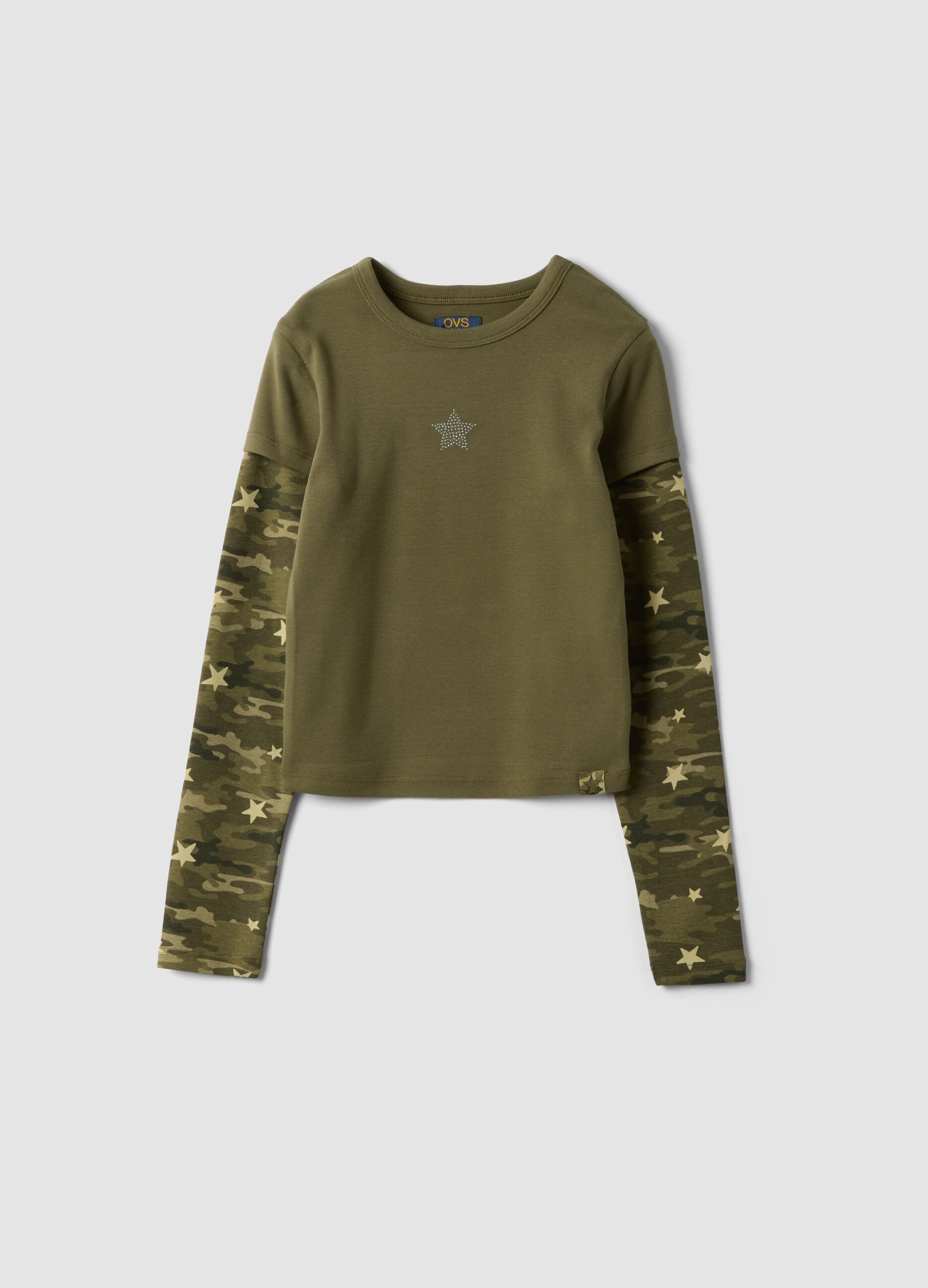 Green stretch cotton slim-fit T-shirt with ribbed neckline