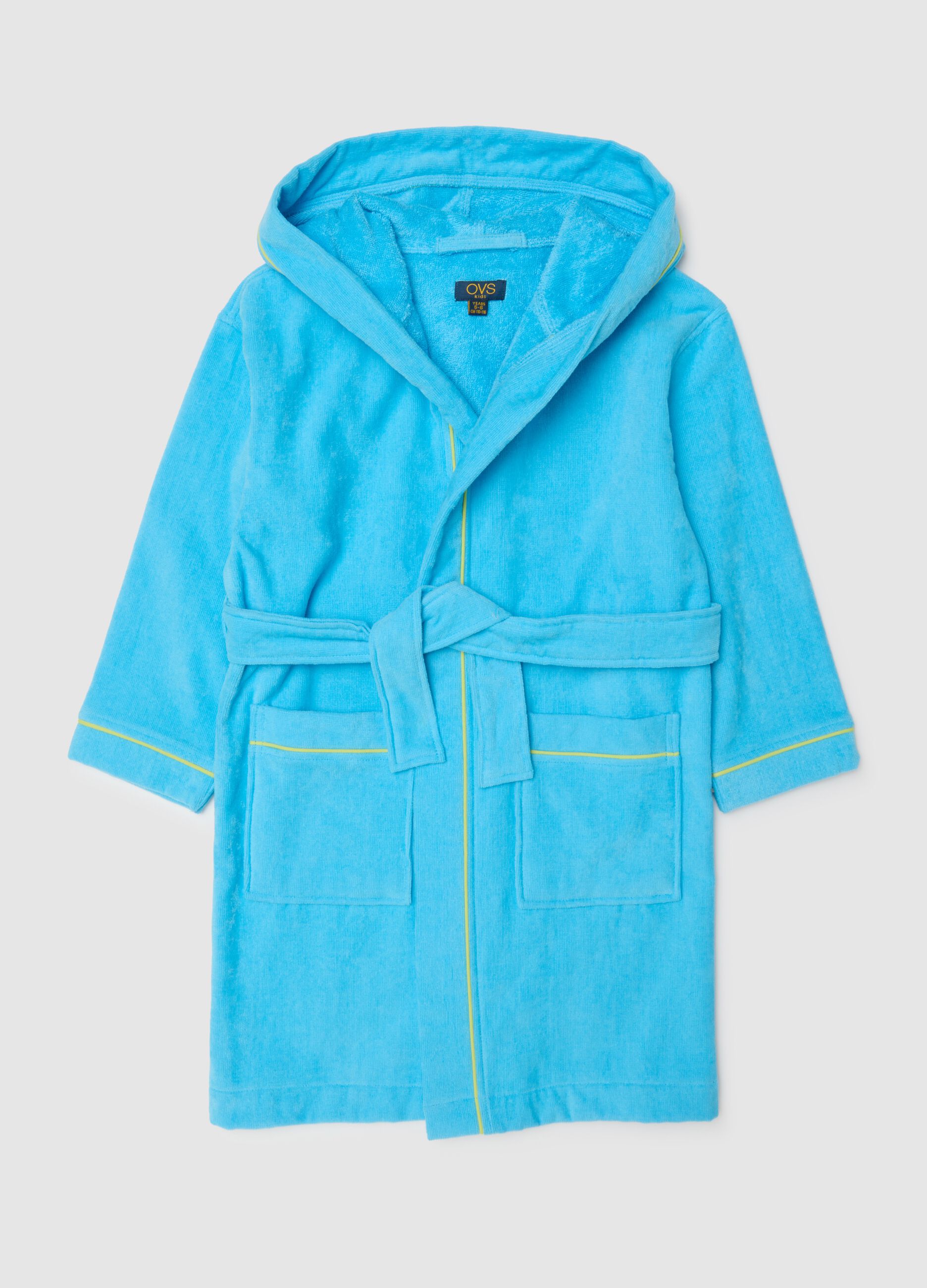 Blue pure cotton boy's bathrobe with hood