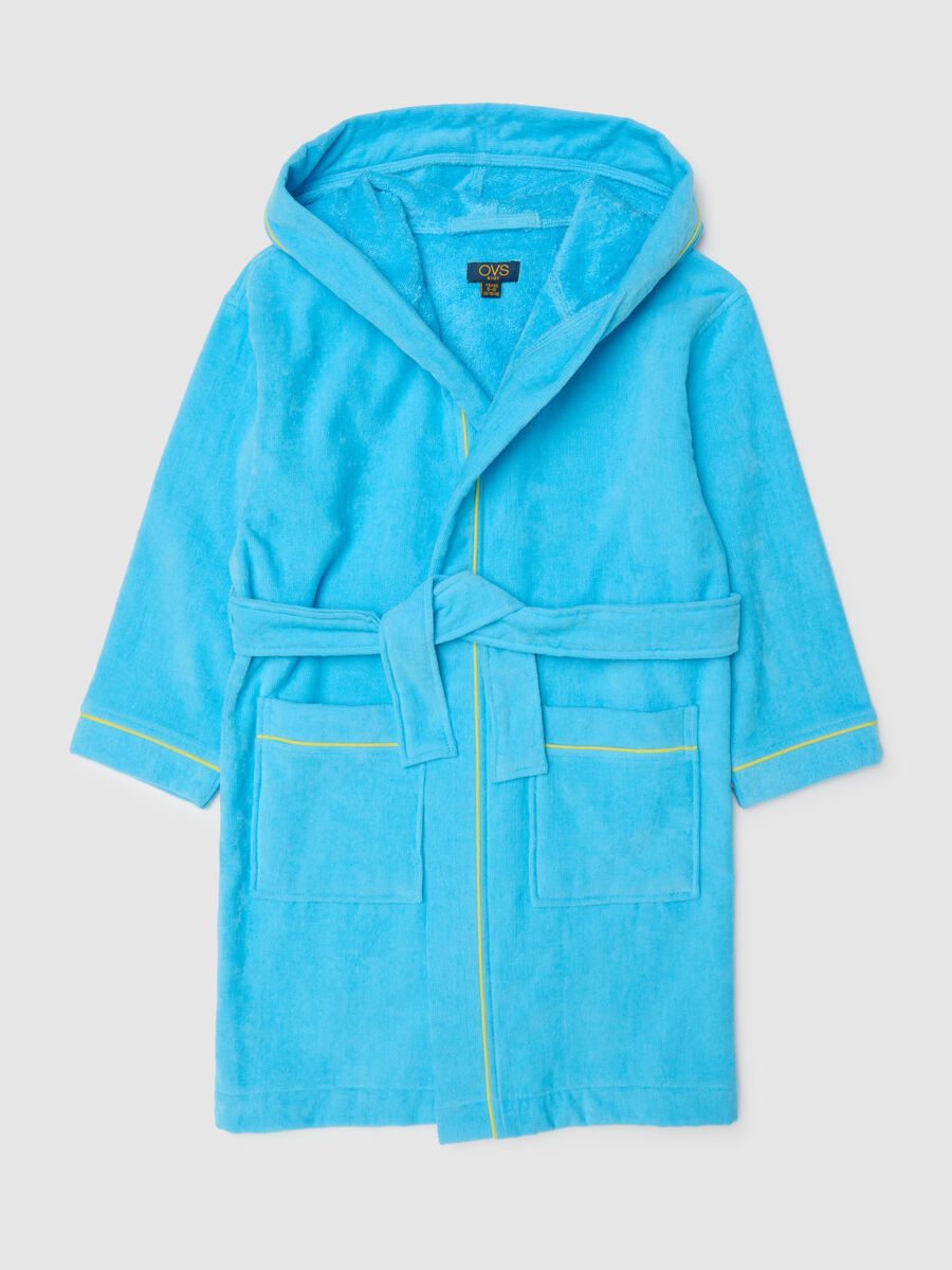 Blue pure cotton boy's bathrobe with hood_0