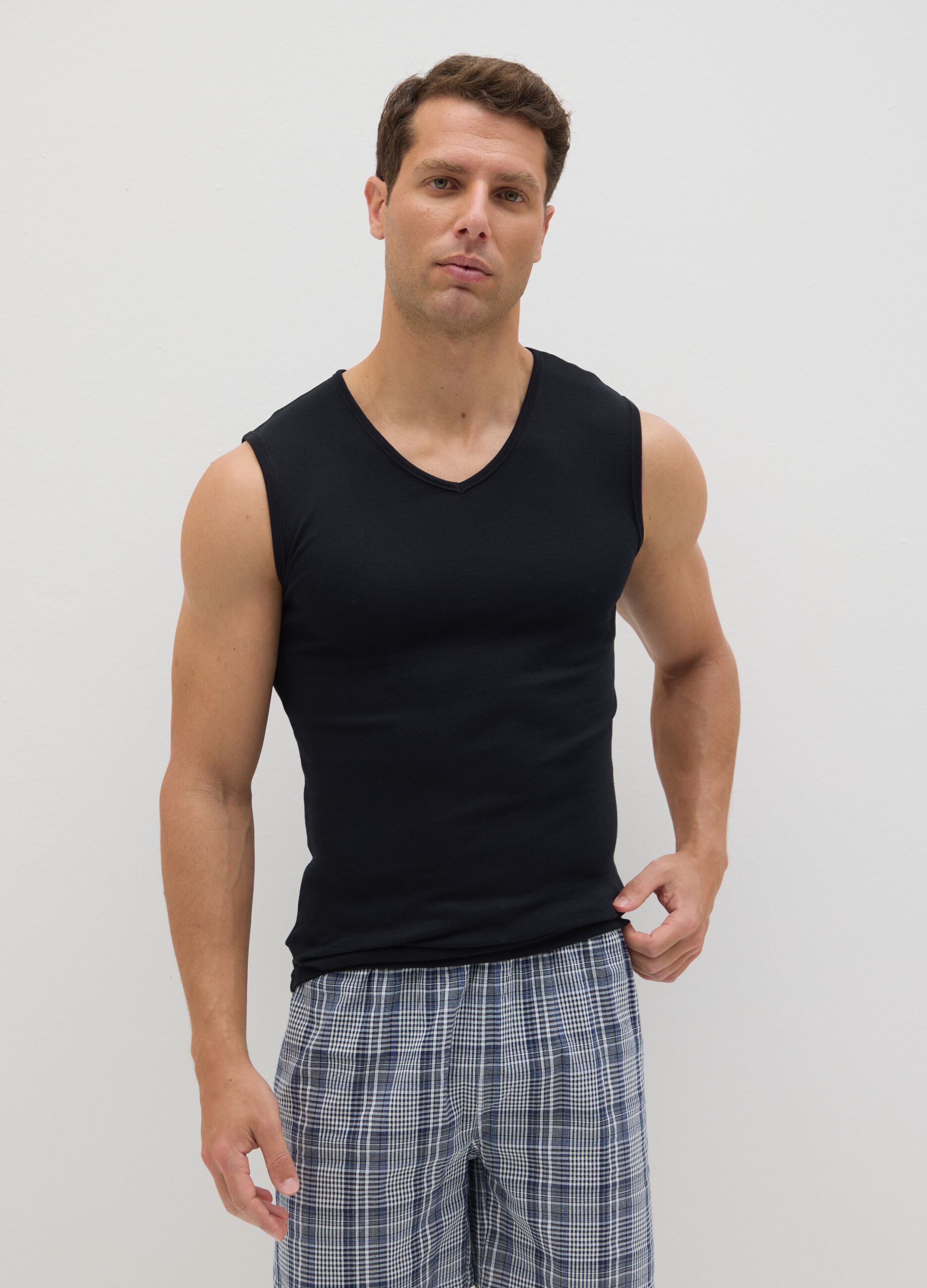 Black cotton dress with V neck