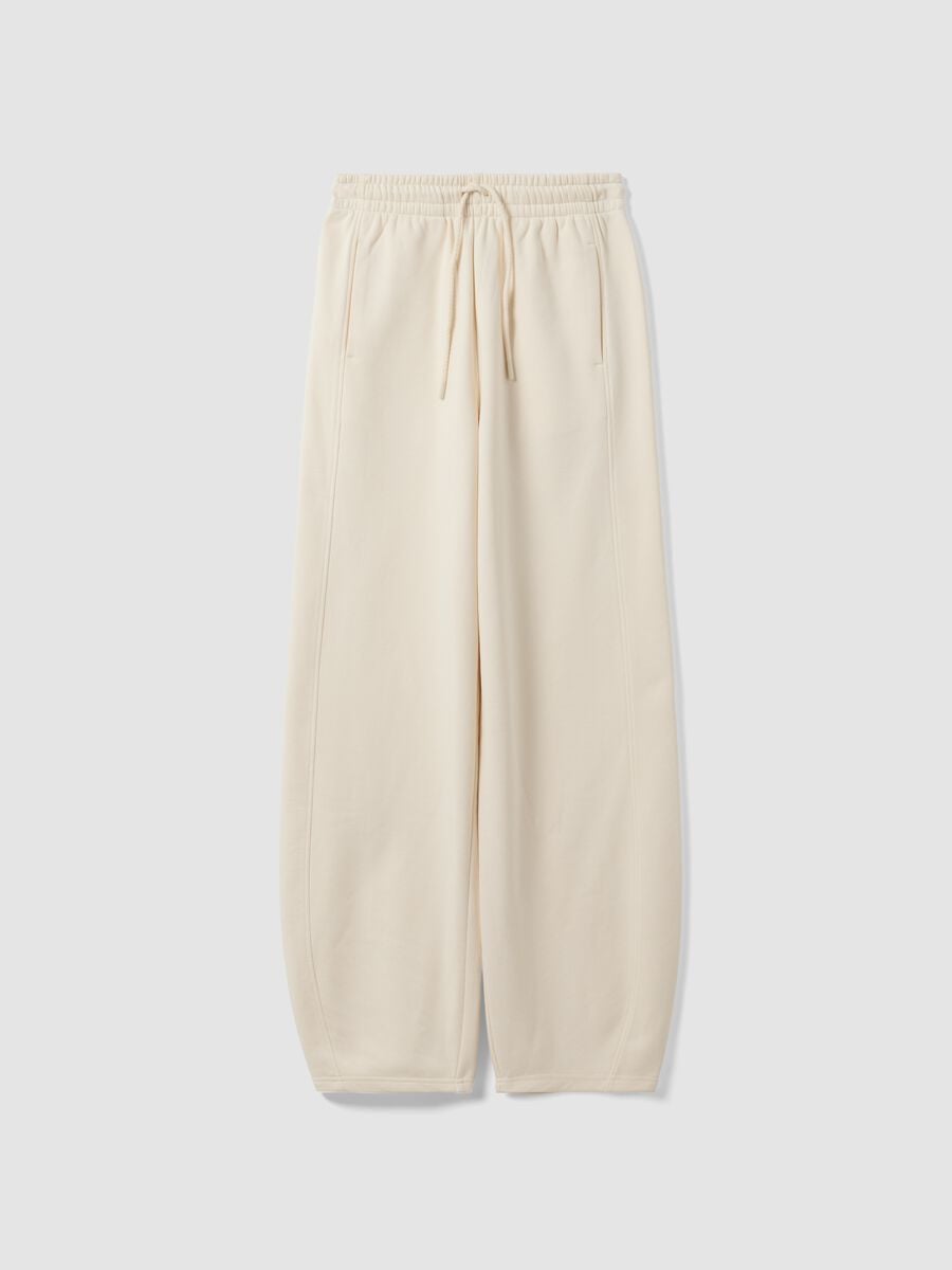 White cotton-blend barrel-fit joggers_0