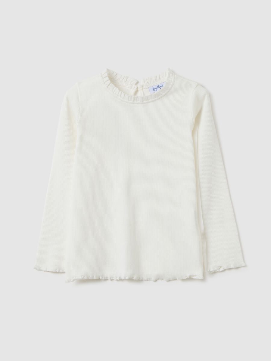 Maglietta da bambina in cotone elasticizzato bianca regular fit_0