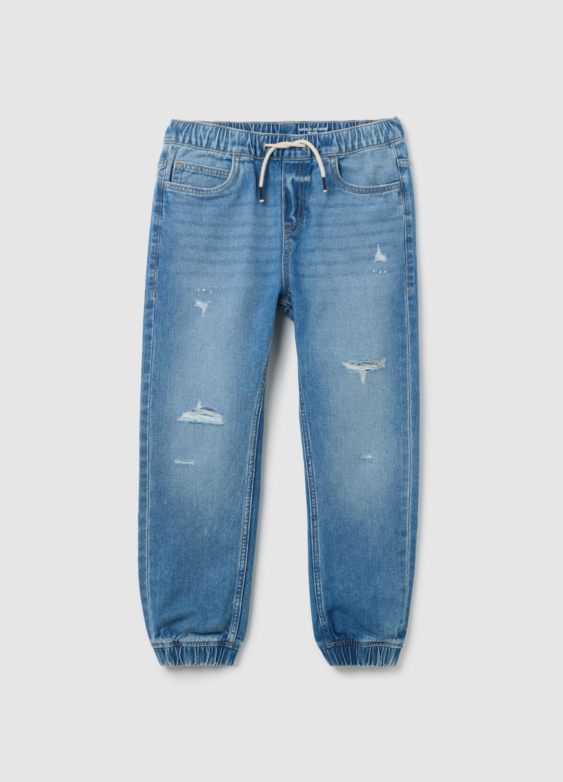 Jog denim da ragazzo in puro cotone blu regular fit