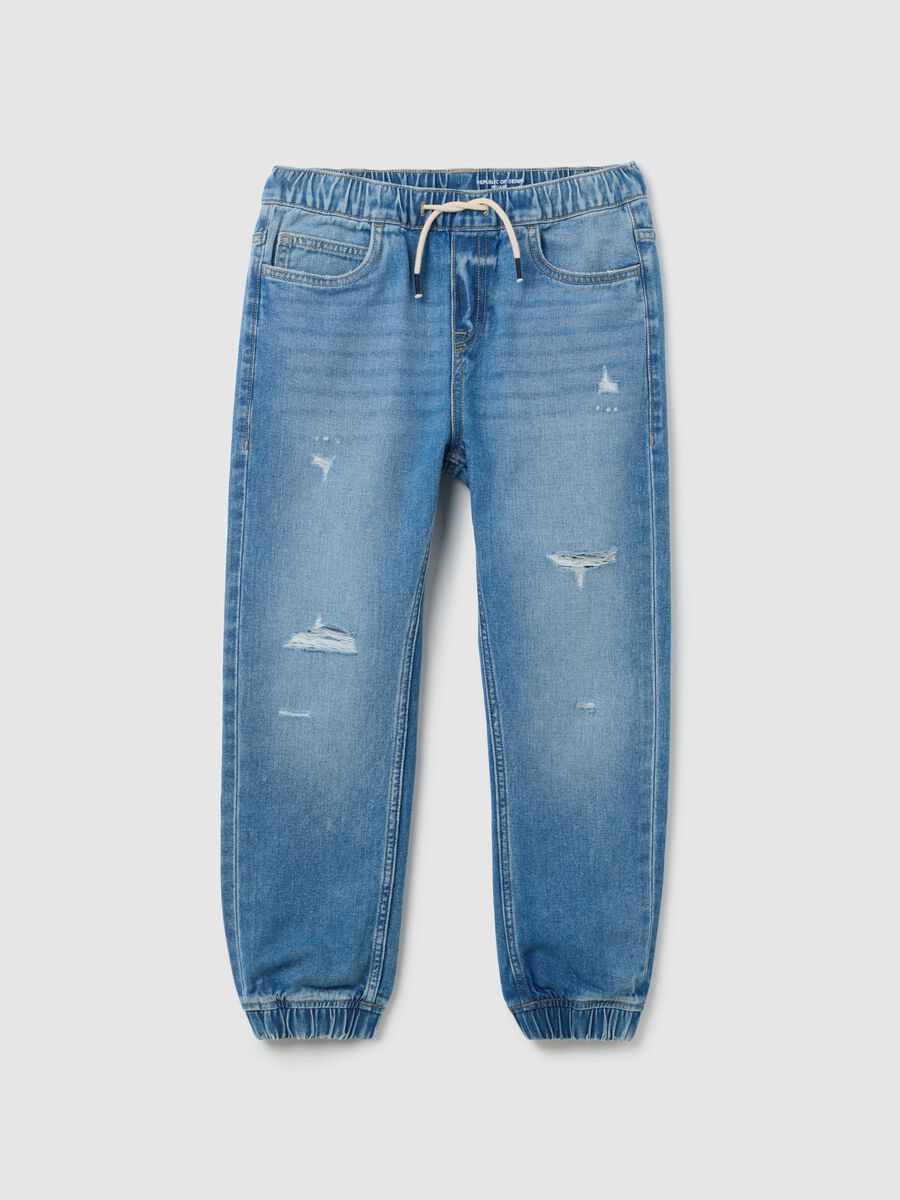 Jog denim da ragazzo in puro cotone blu regular fit_0