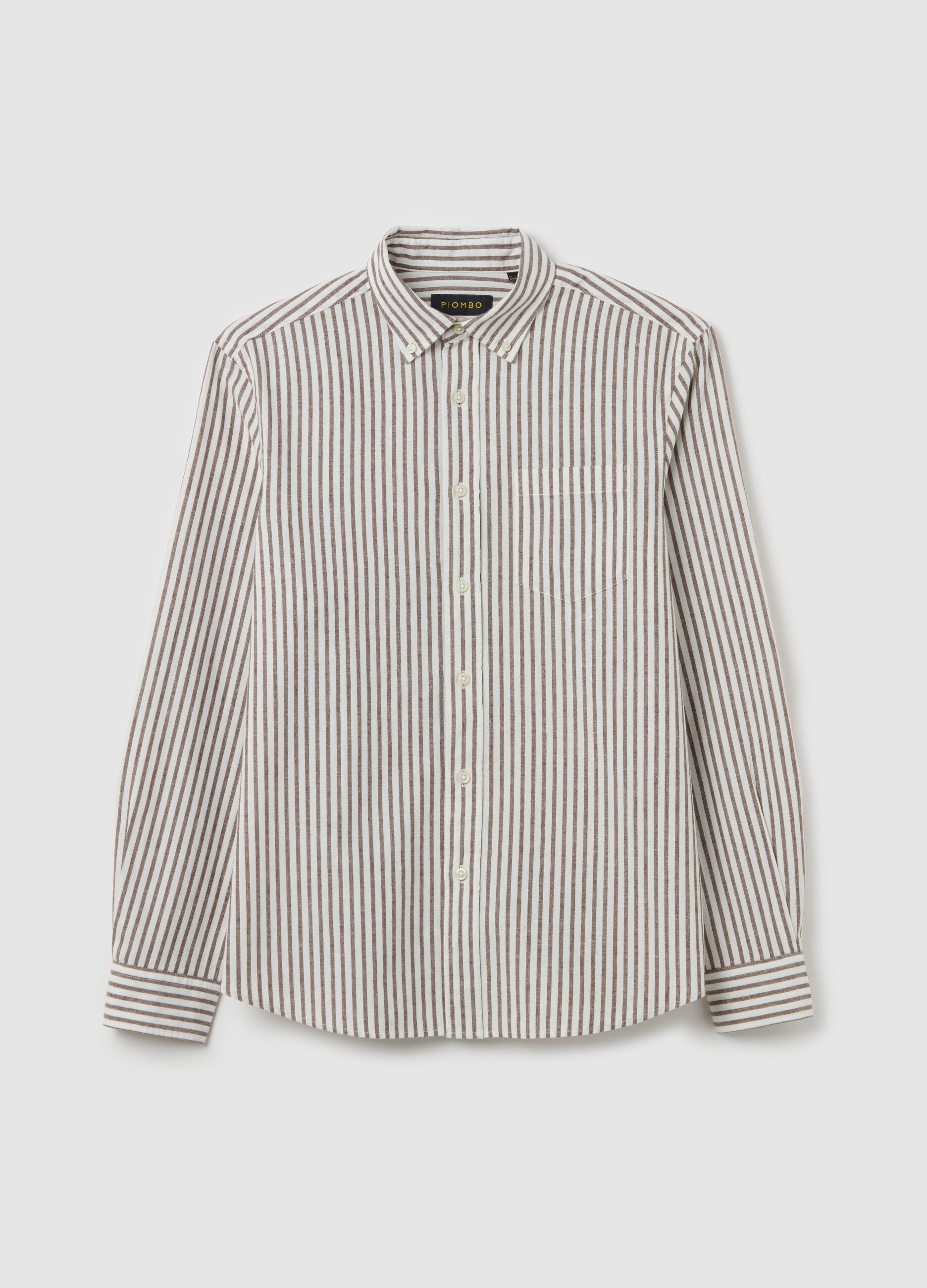 Camicia regular fit in cotone e lino a righe