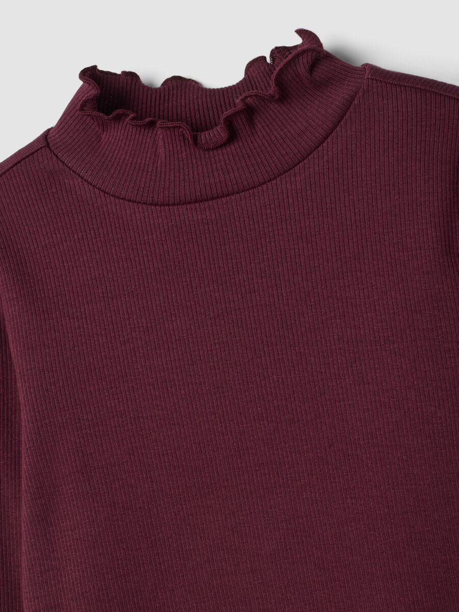 Purple organic stretch cotton T-shirt with mock neck_2