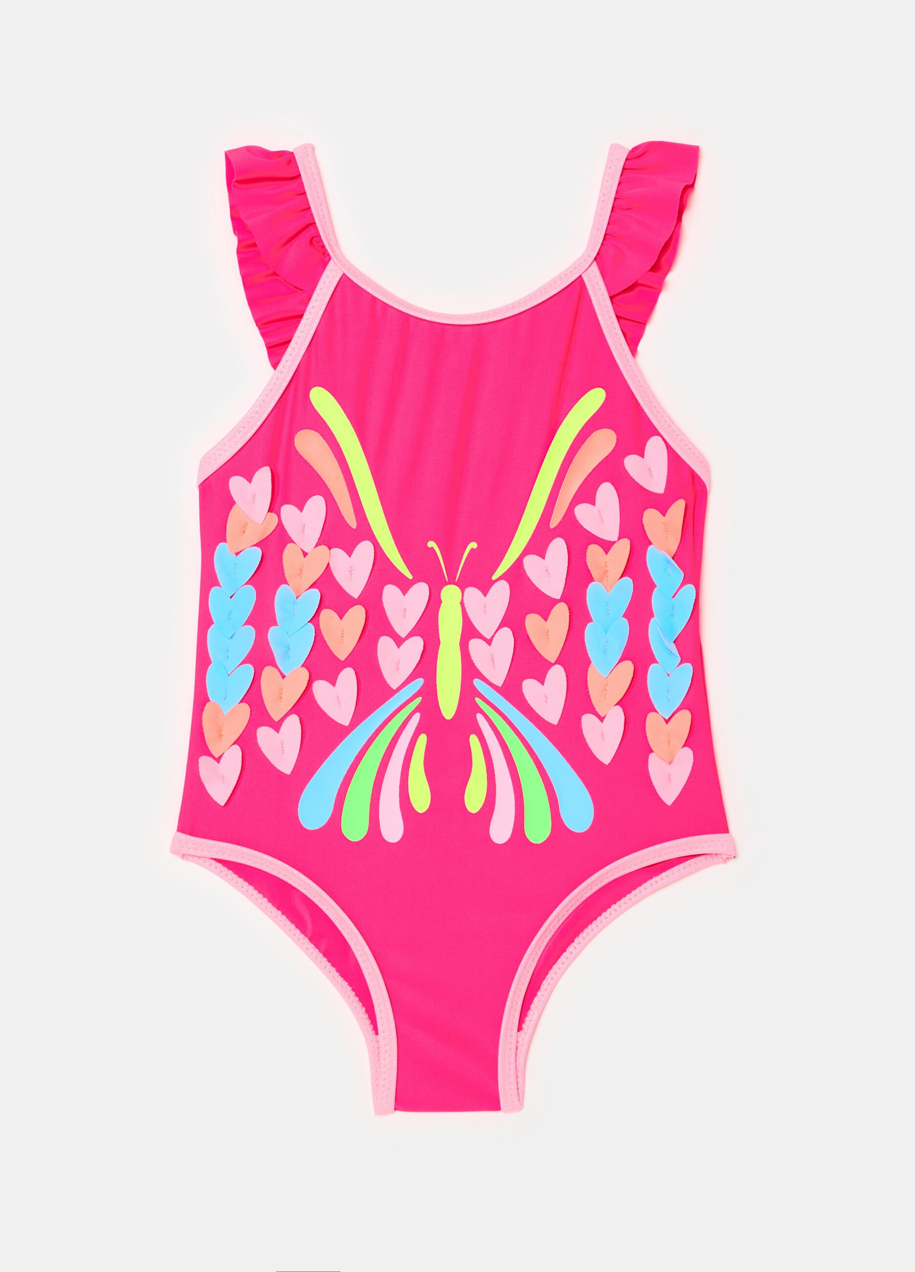 One-piece swimsuit with hearts application