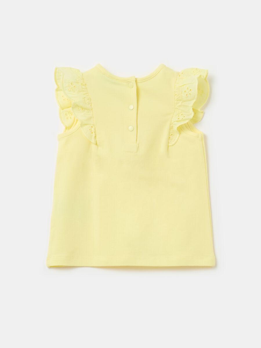 Sleeveless T-shirt with broderie anglaise frills_1