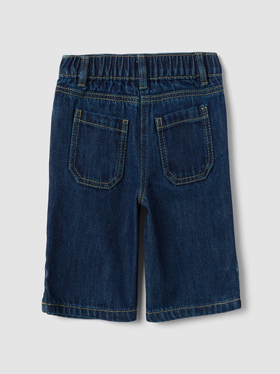 Pantaloni denim blu in misto cotone e viscosa wide leg per neonata_1