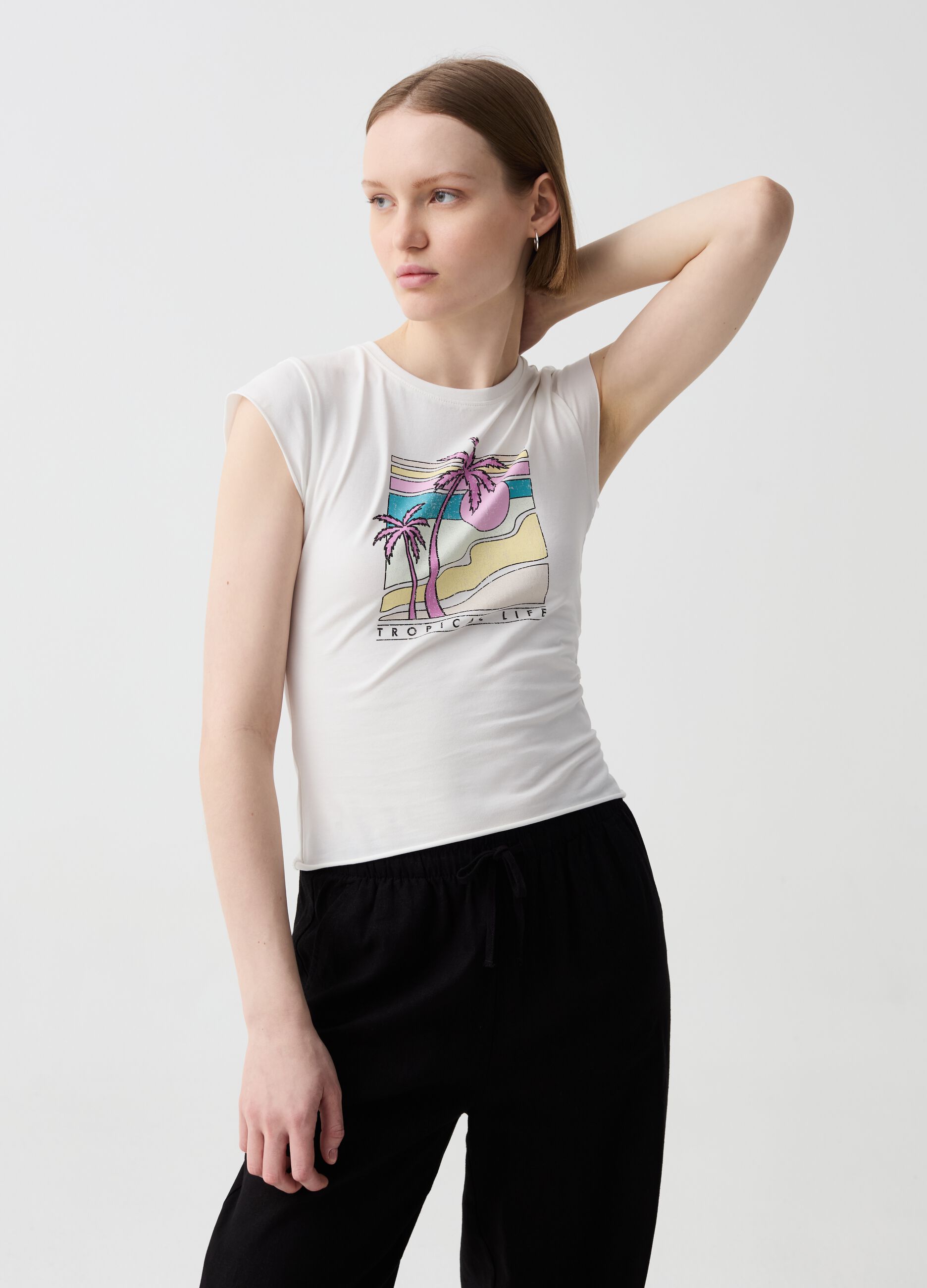 T-shirt crop con stampa