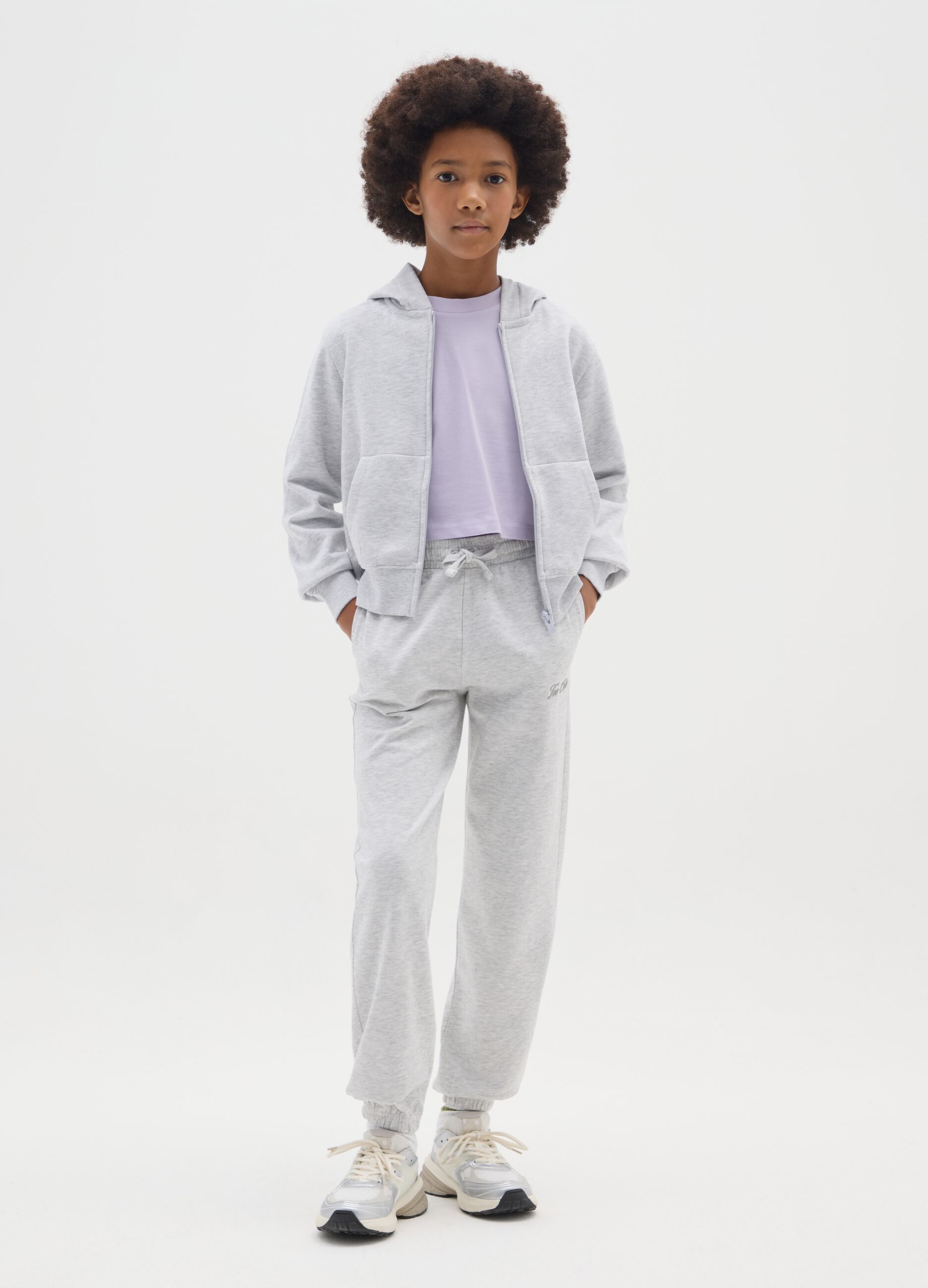 Girls' Grey Jogger Trousers in Cotton Blend Regular Fit