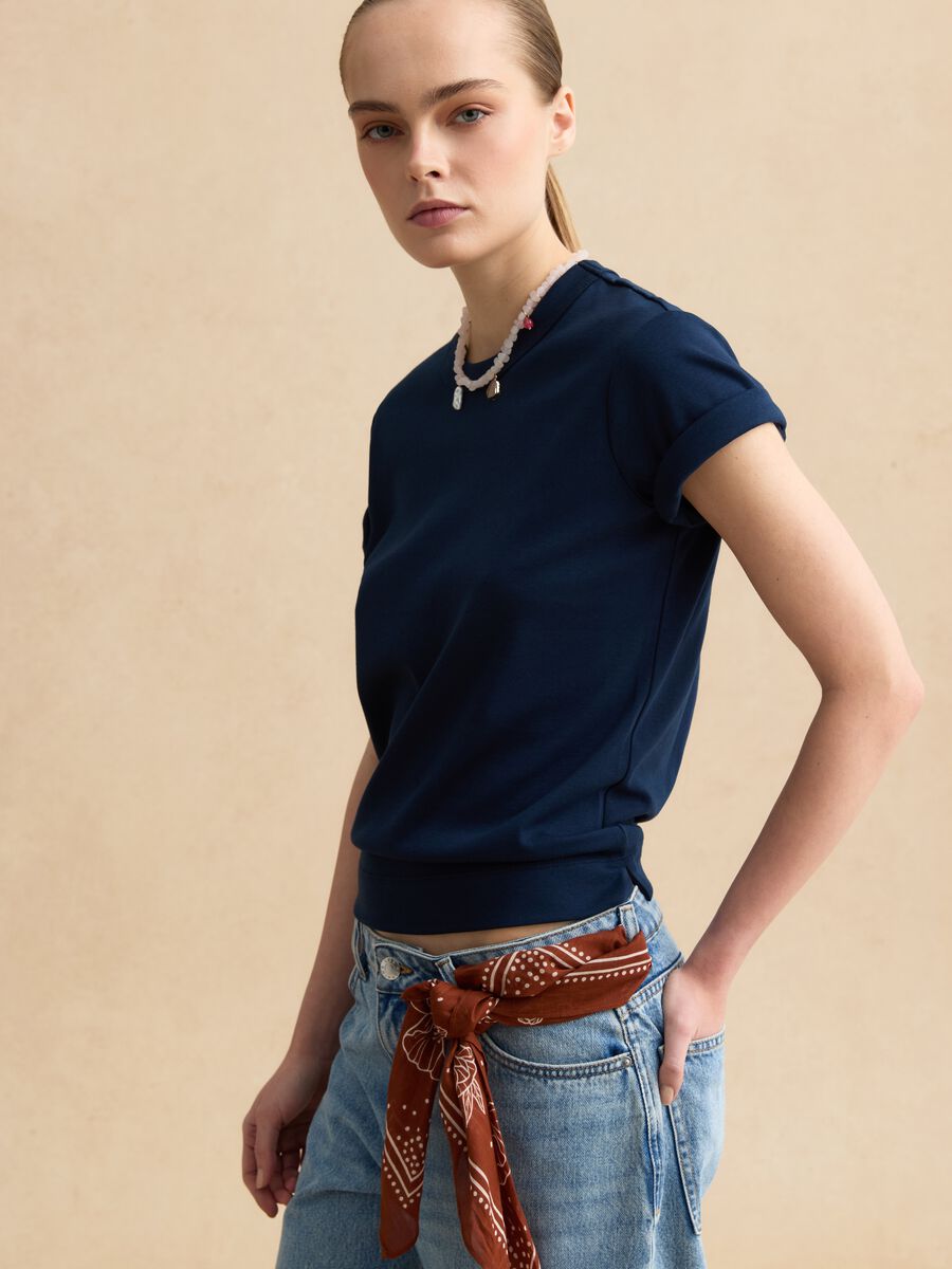 Regular fit blue cotton blend short sleeve t-shirt_0