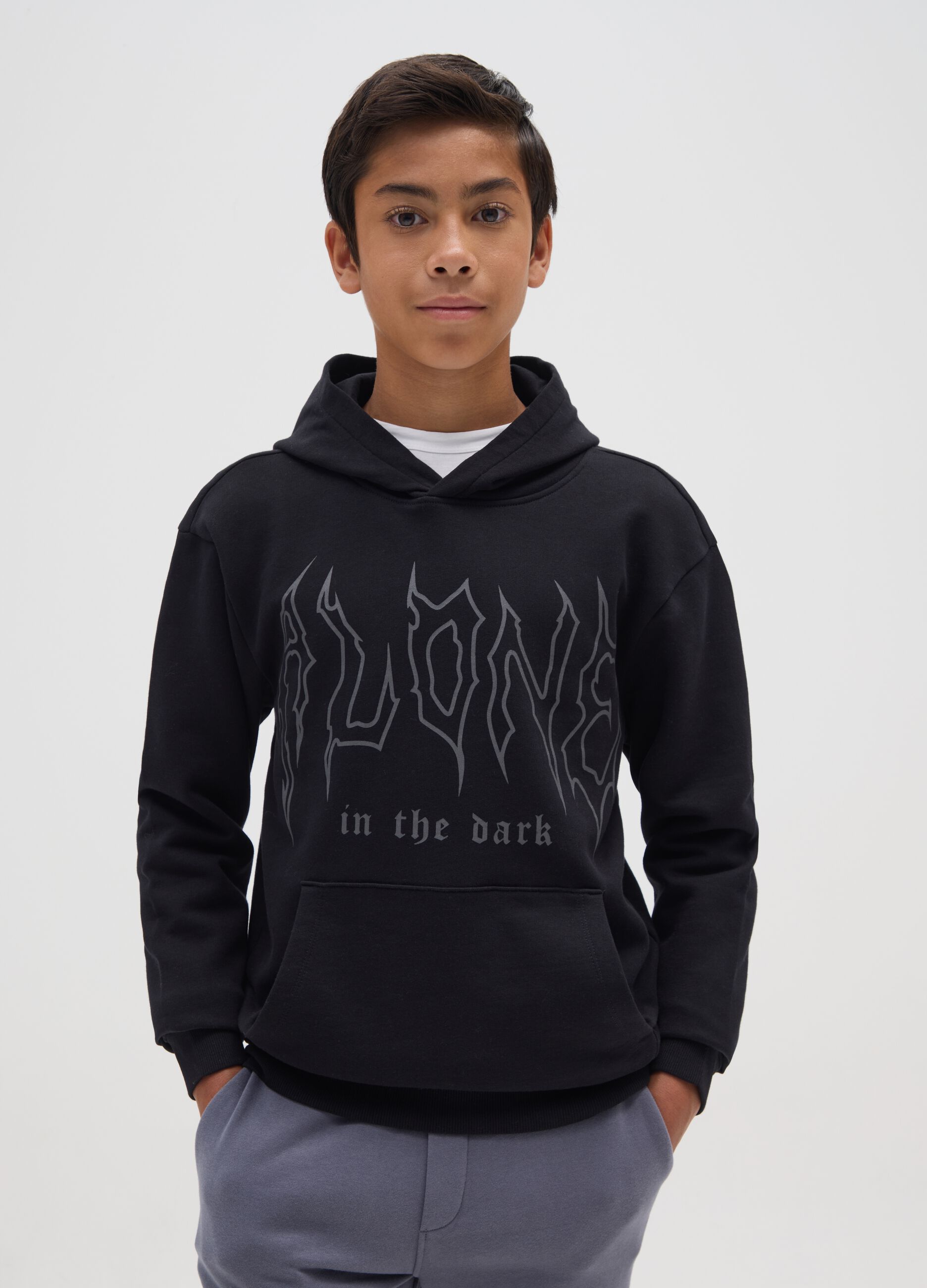 Boy's black pure cotton regular fit sweatshirt with writing