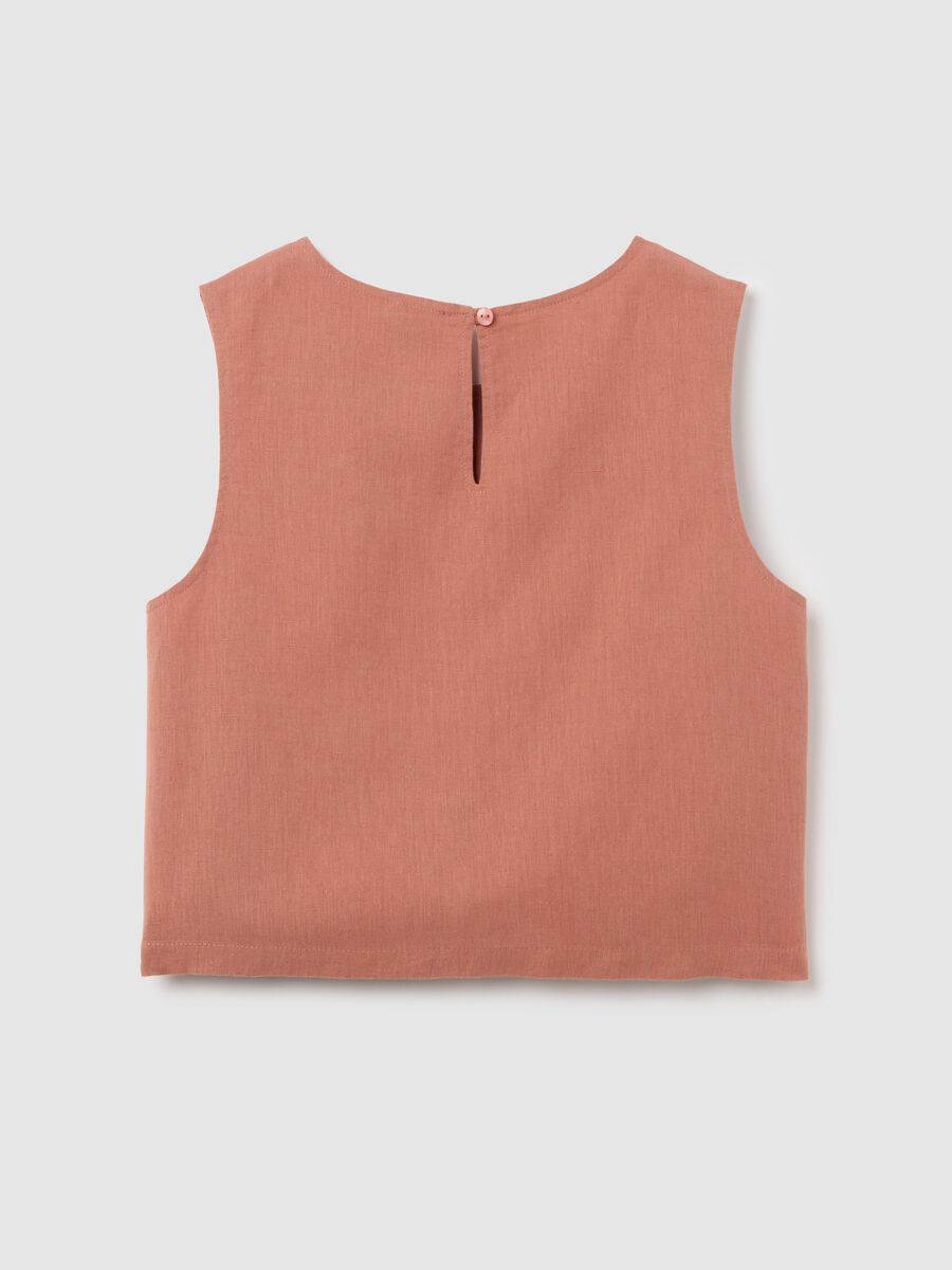 Top da ragazza in misto cotone e lino rosa regular fit_4