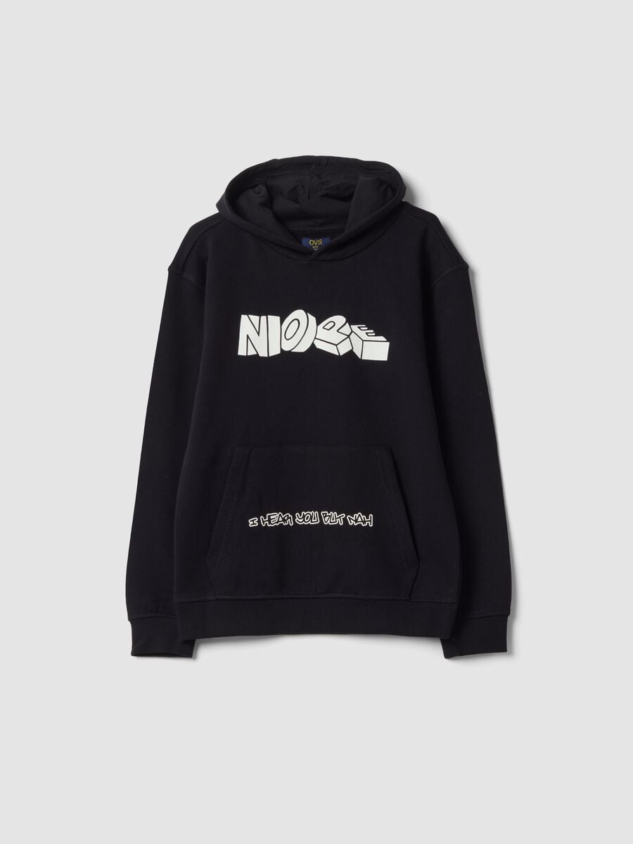 Black hoodie sweatshirt in pure organic cotton_0
