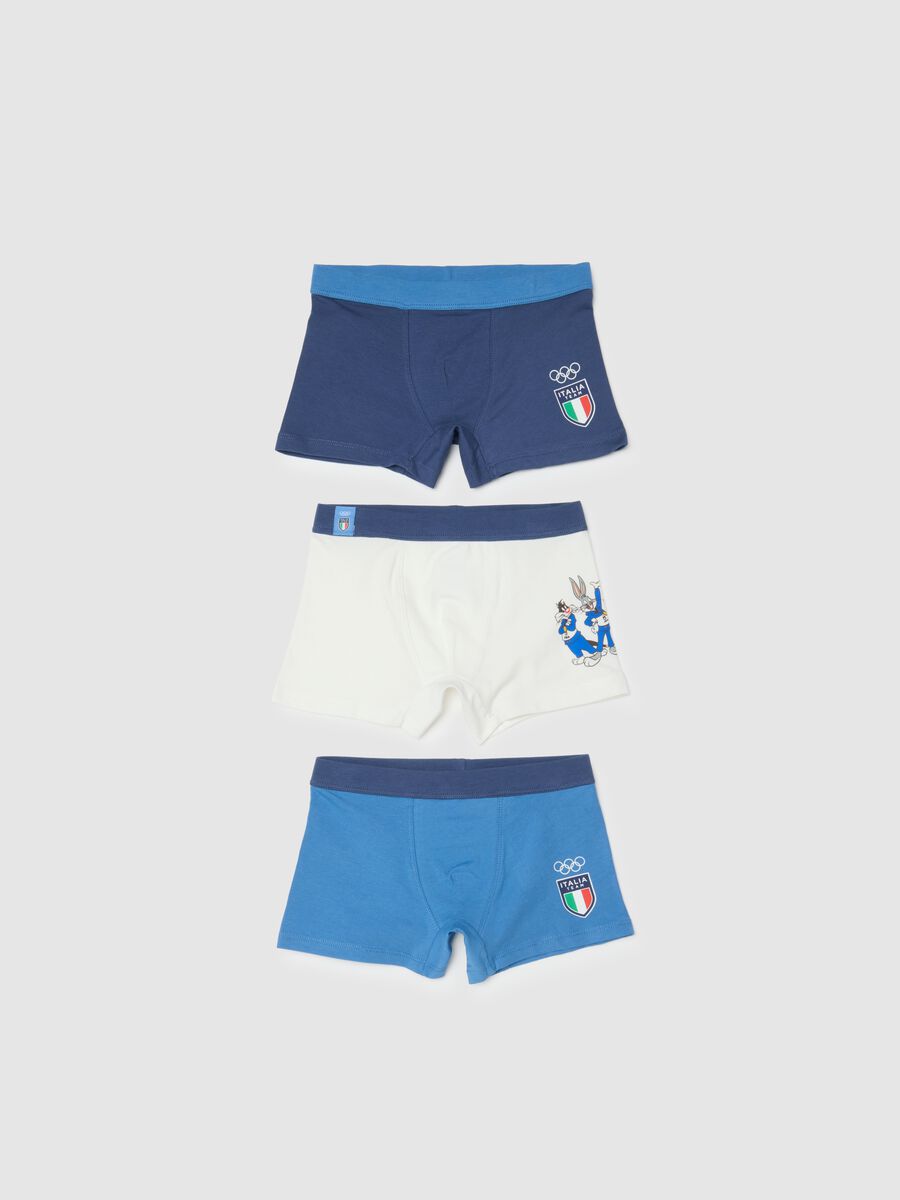 Tripack di boxer da bambino in cotone elasticizzato Looney Tunes x Italia Team_0
