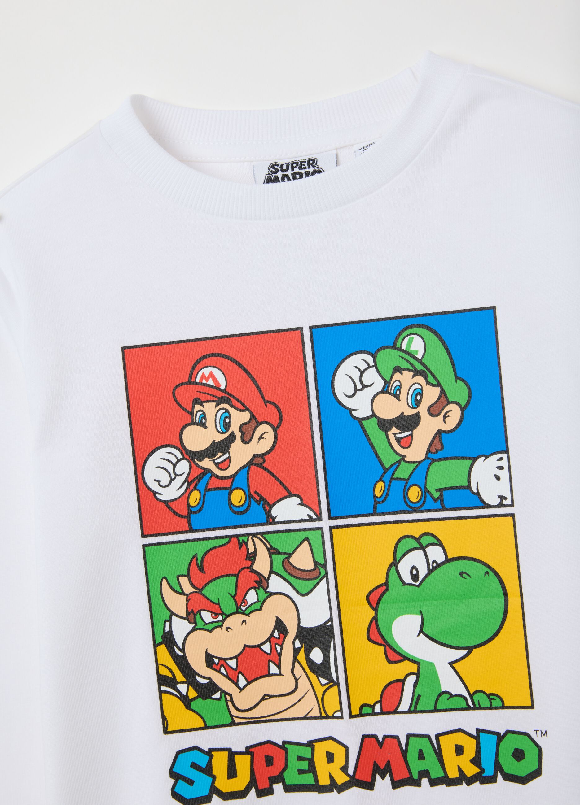 Children's white regular fit pure cotton t-shirt with Super Mario print
