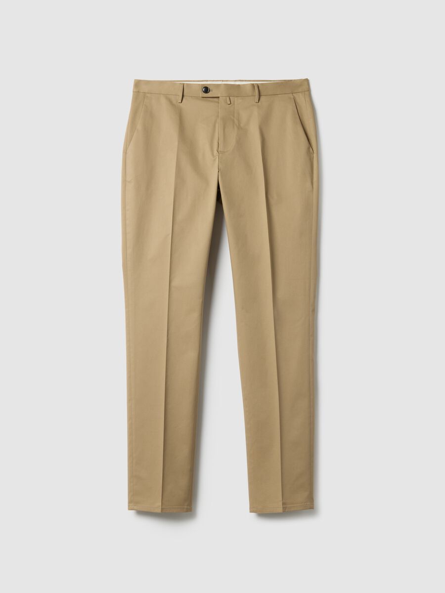 Beige Stretch Cotton Trousers Regular Fit_4