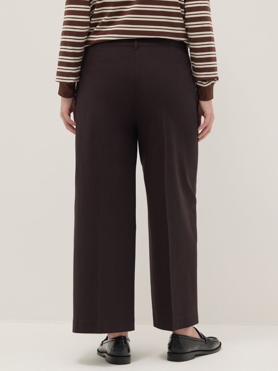 Brown straight stretch cotton trousers regular fit_2