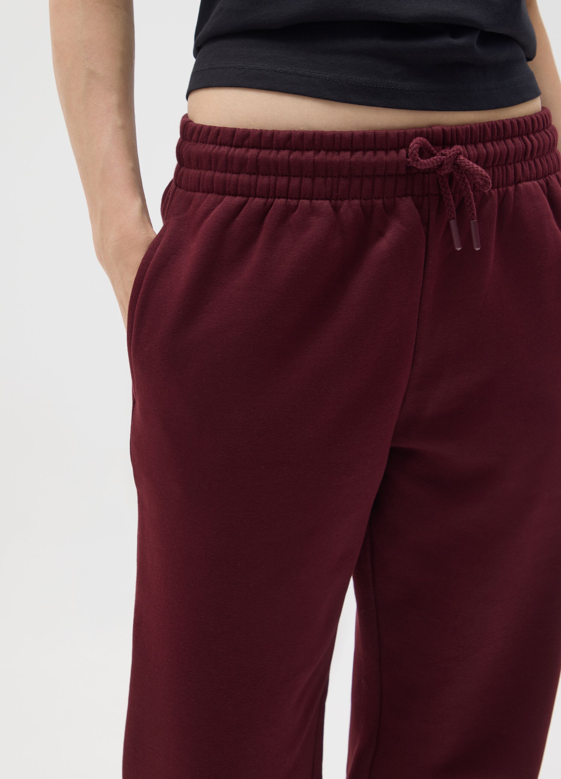 Red cotton blend trousers with regular fit