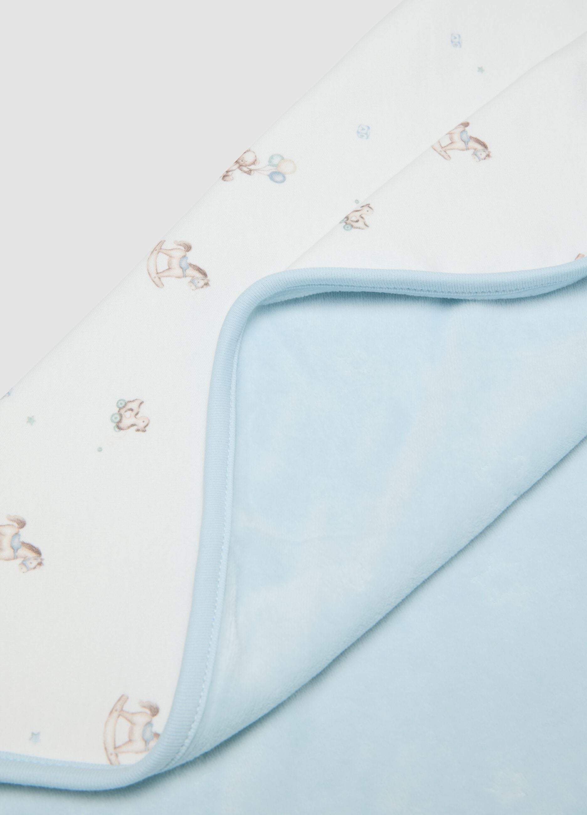 Blue printed organic cotton-blend baby blanket