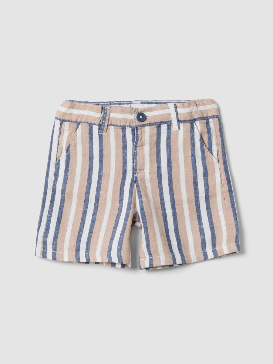 Multicolour stripe cotton blend boys' shorts, regular fit_0