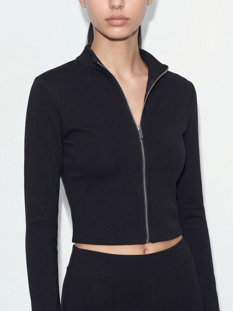 Black stretch modal sweatshirt with high neck_2