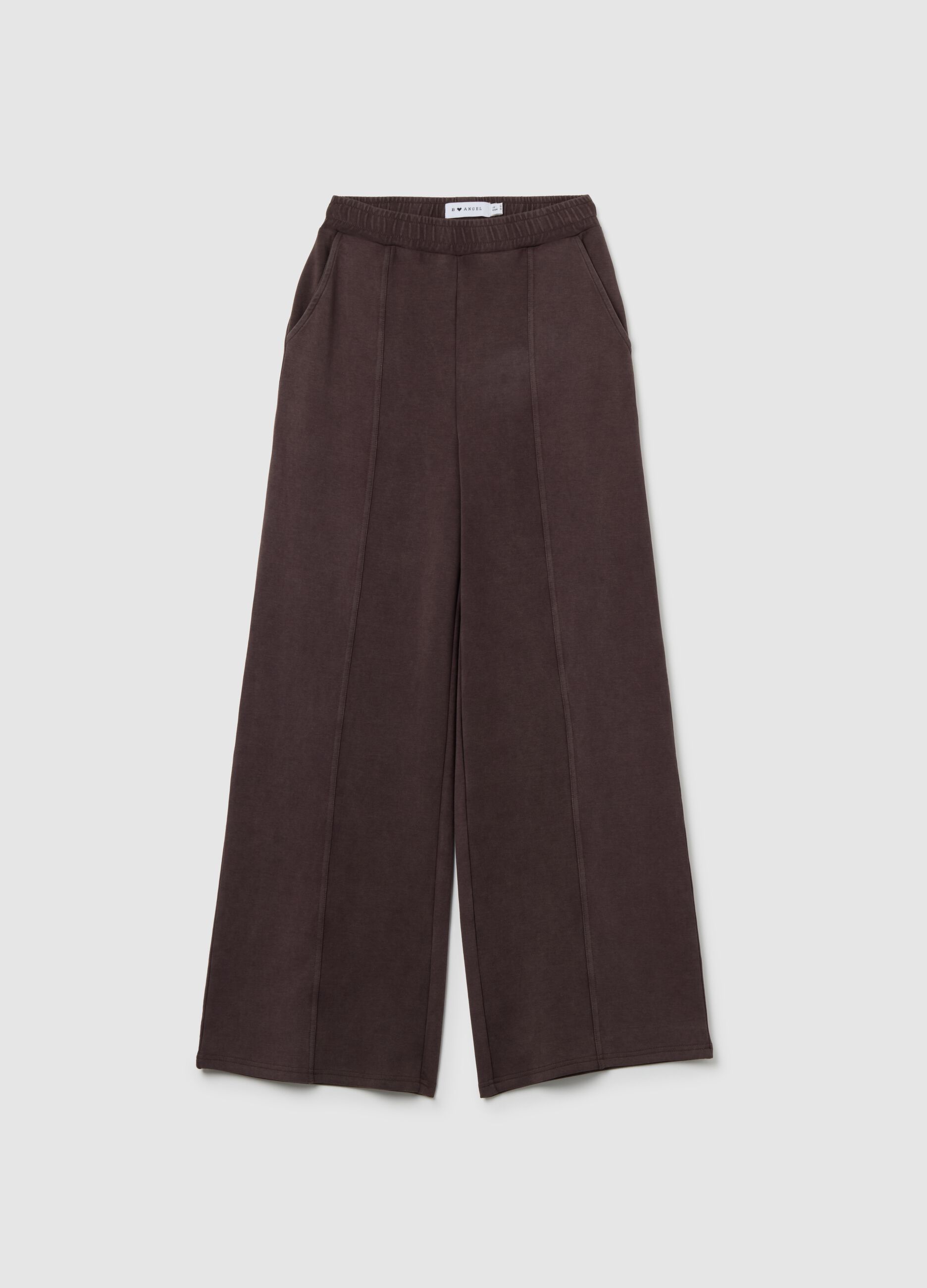 Brown stretch cotton trousers with oversized fit