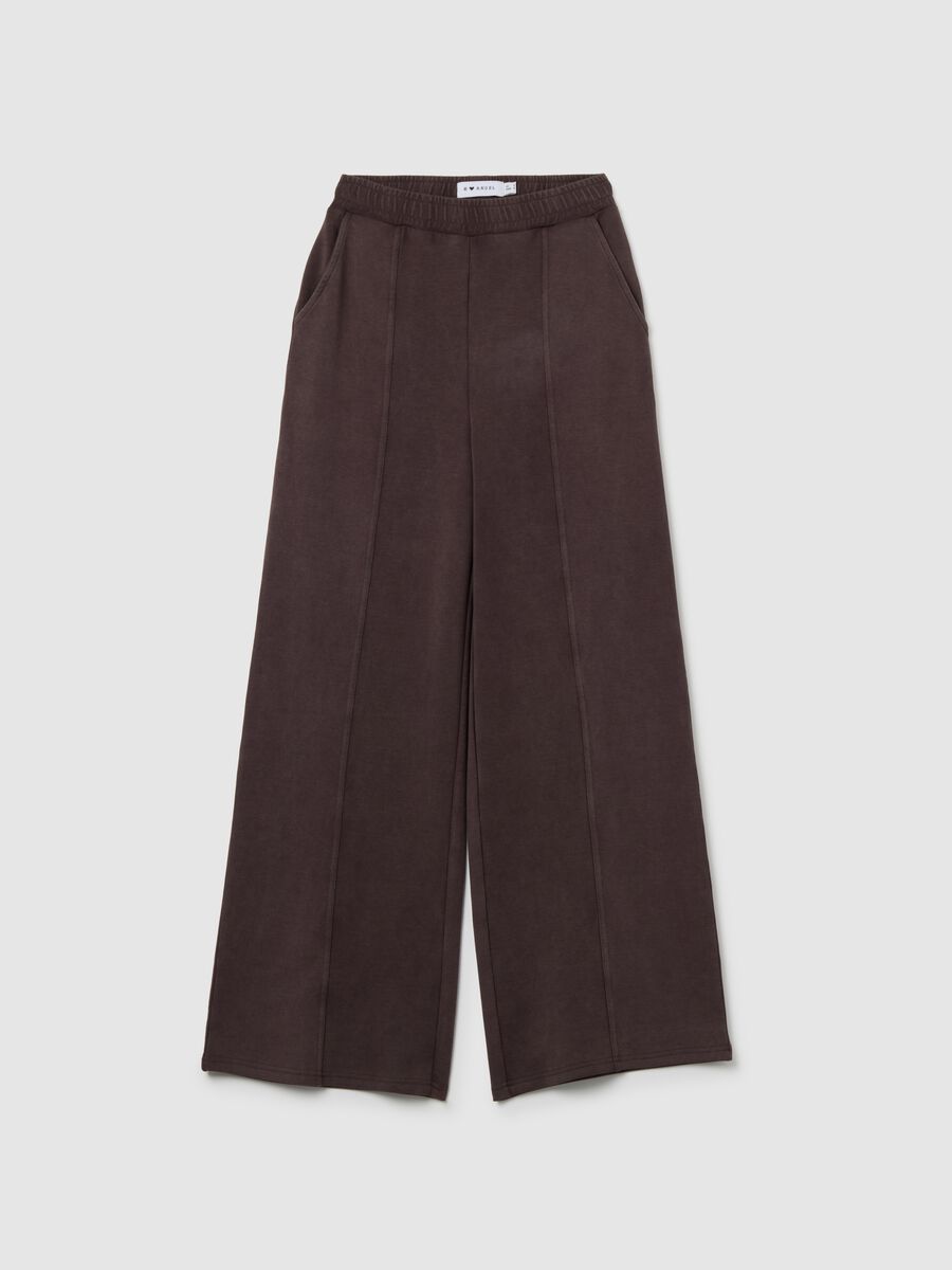 Brown stretch cotton trousers with oversized fit_0