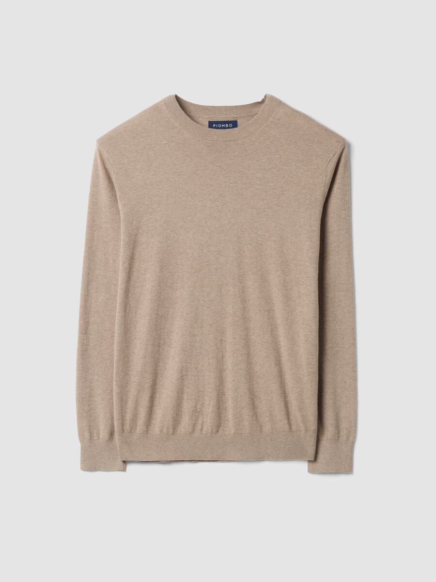Maglia beige girocollo in misto cotone e cashmere regular fit_4