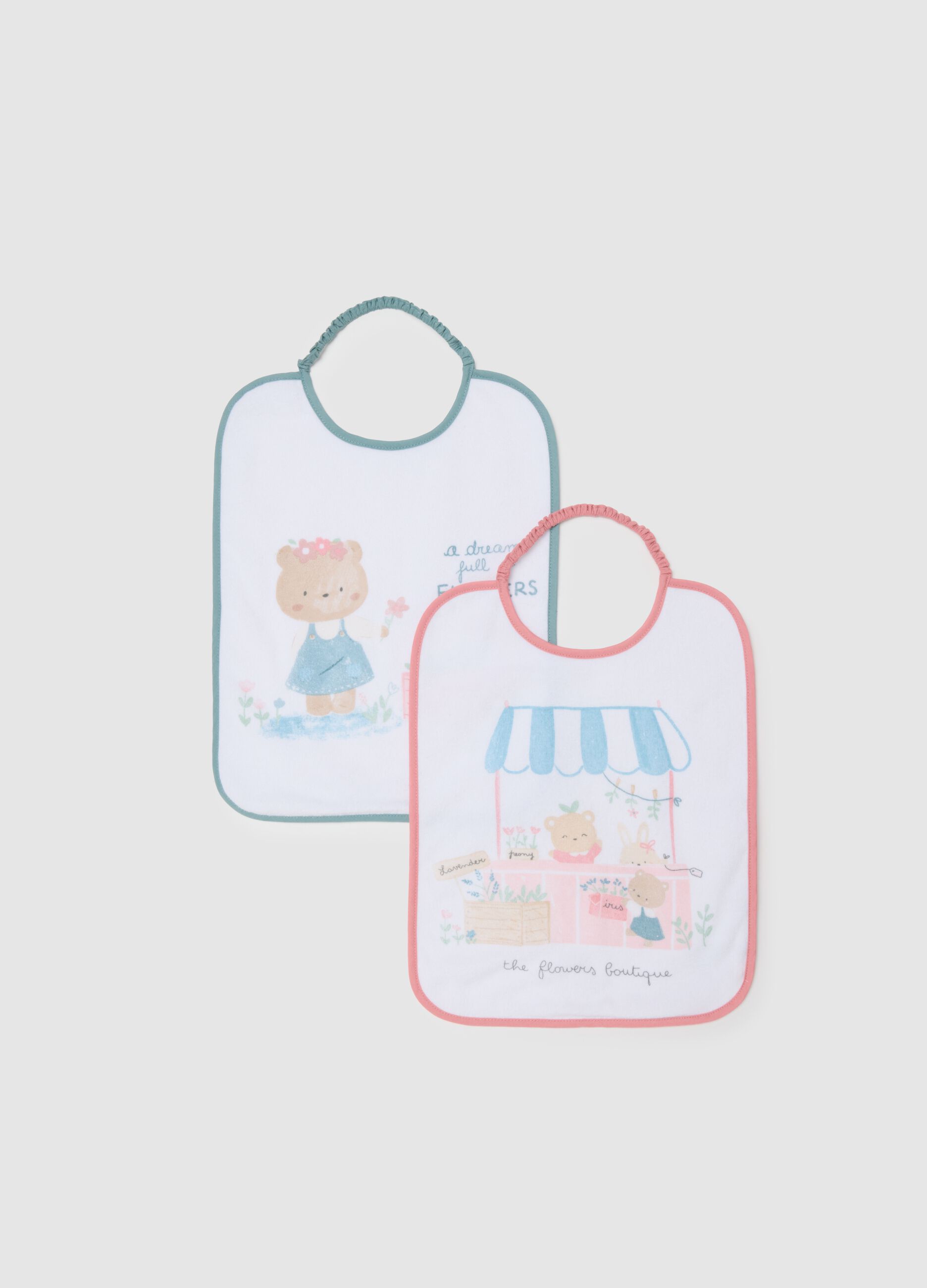 Two-pack baby bibs in multicolor cotton blend
