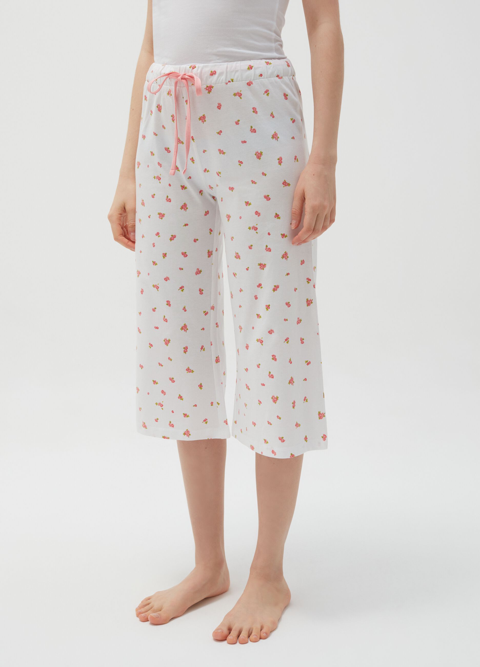 Three-quarter pyjama bottoms with ditsy print