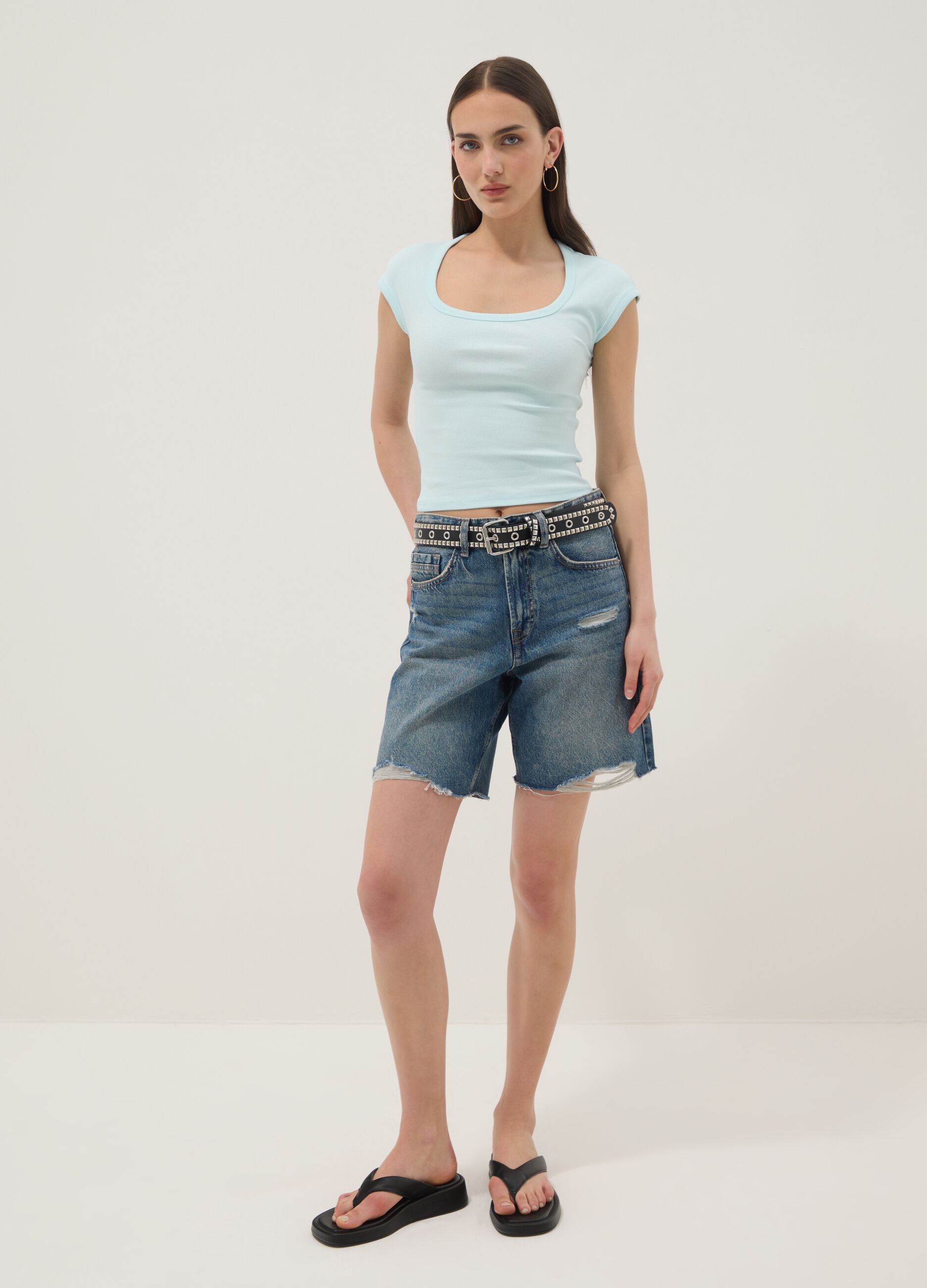 Blue stretch cotton T-shirt