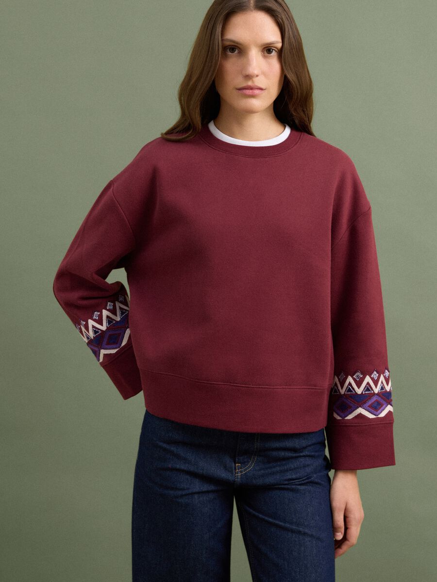 Felpa rossa in misto cotone con fantasia regular fit_0
