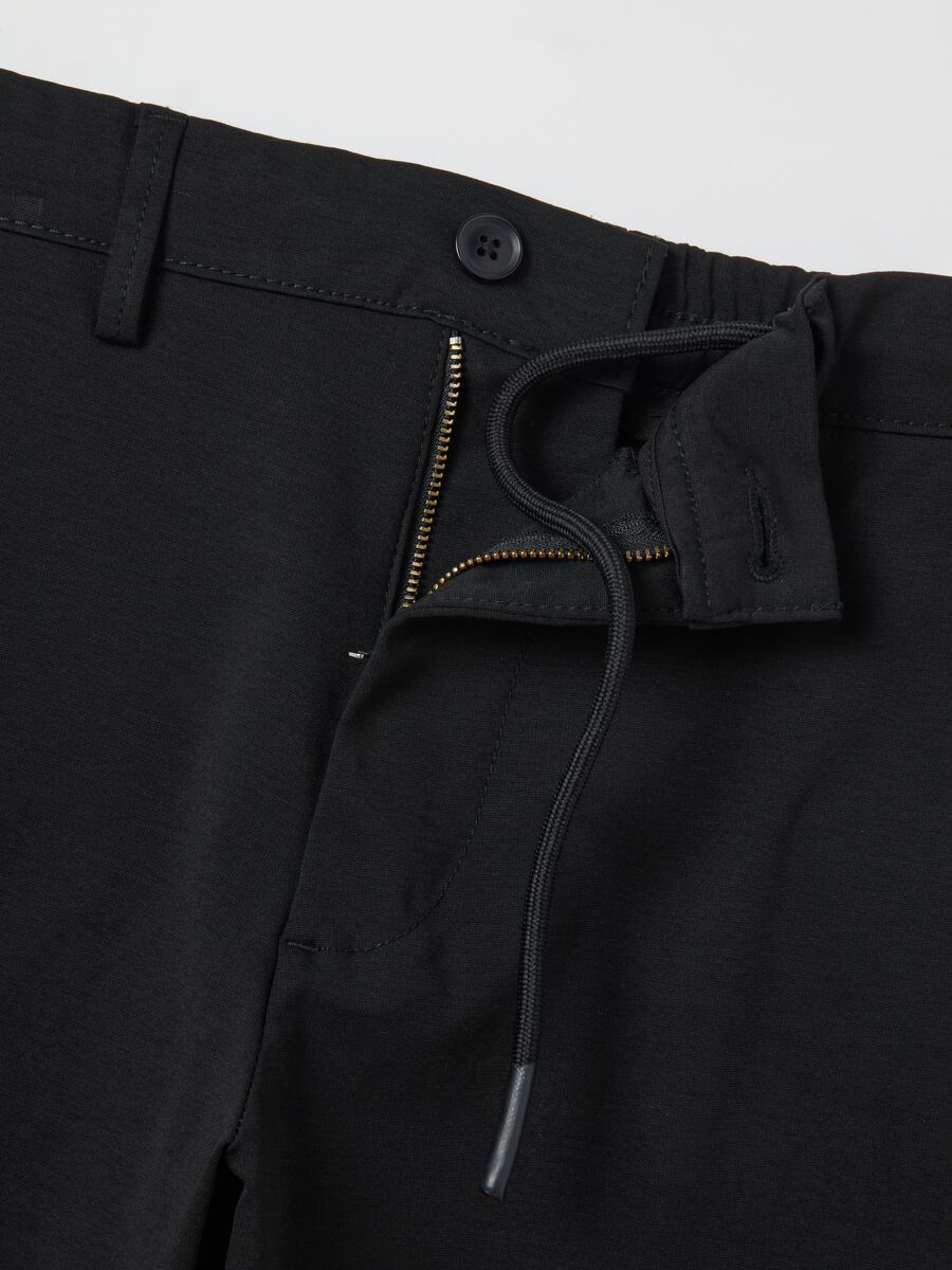 Black cotton blend regular fit chinos_5