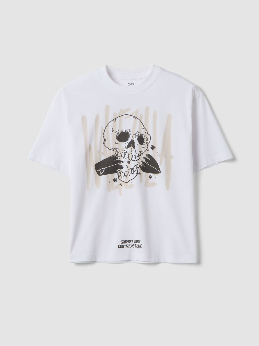 White pure cotton T-shirt with print_0