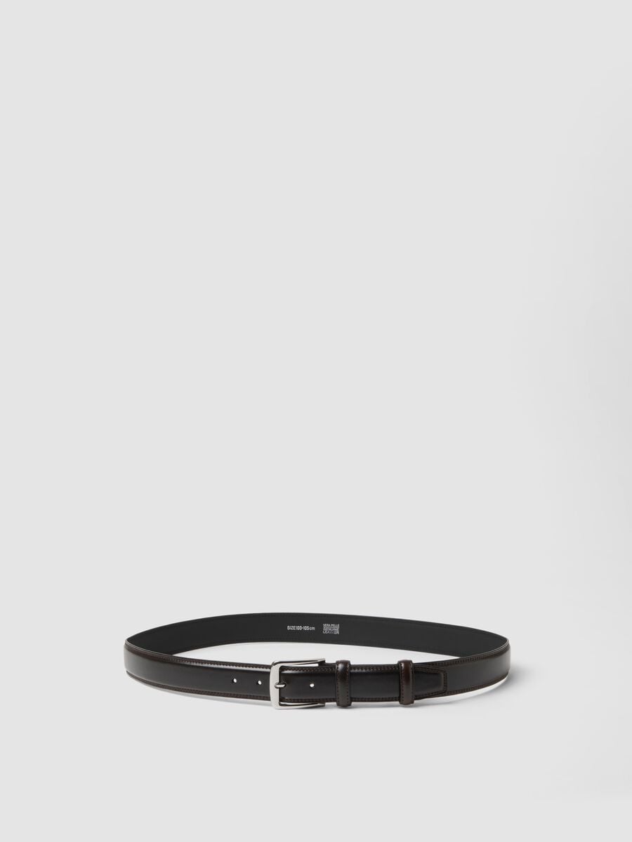Brown genuine leather belt with metal buckle_0