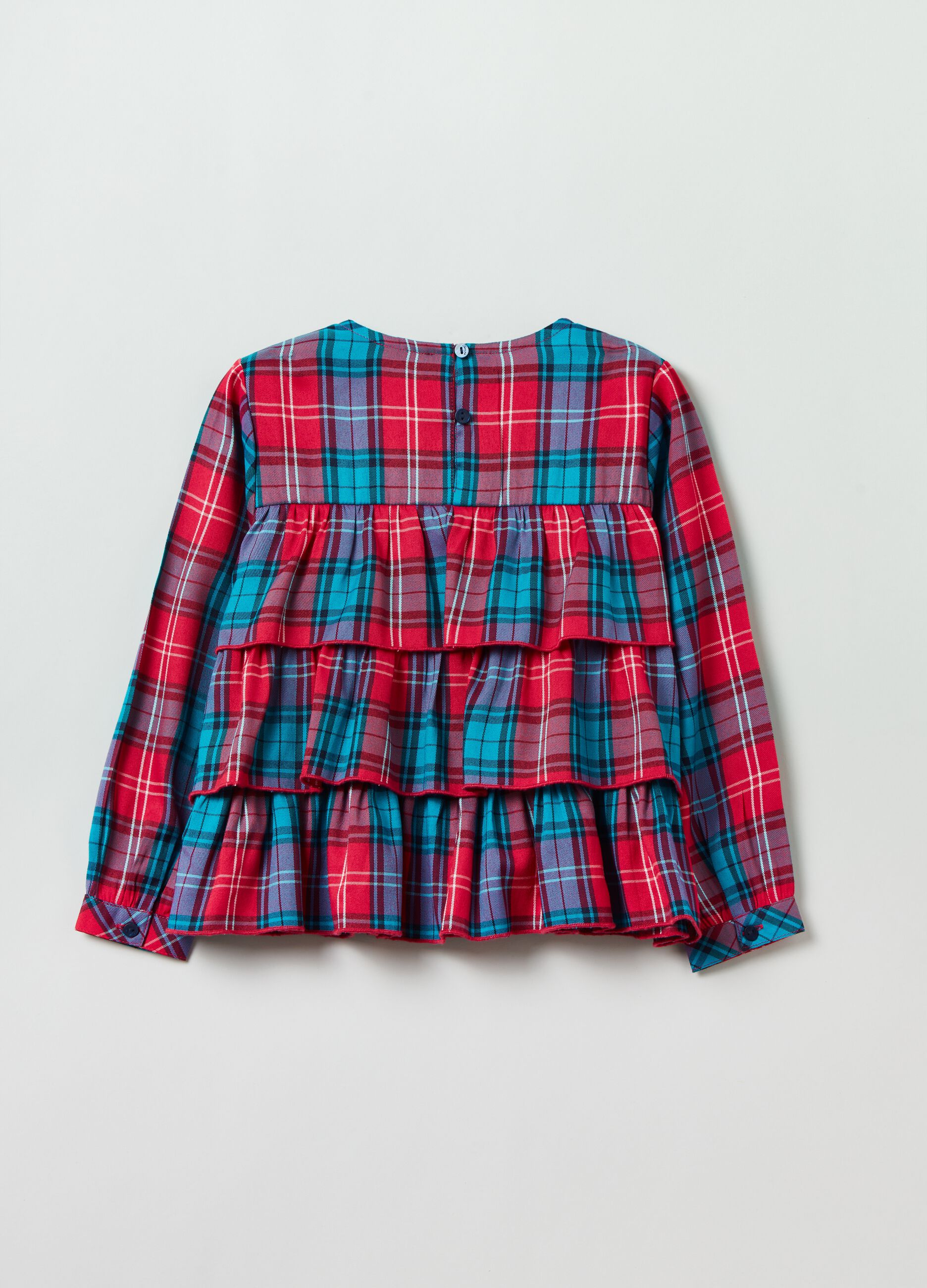 Blusa in fantasia check con balze