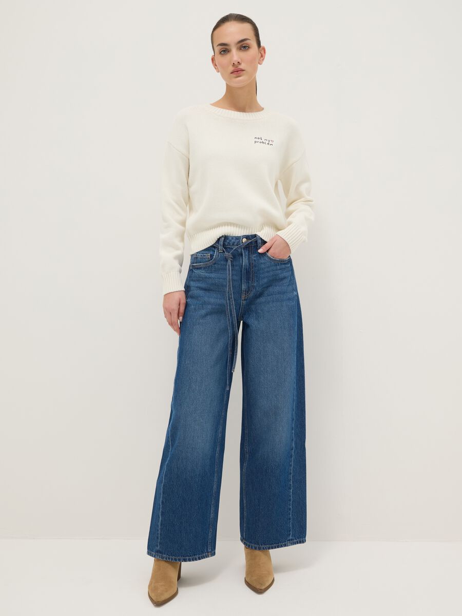 Regular fit white cotton blend pullover_3