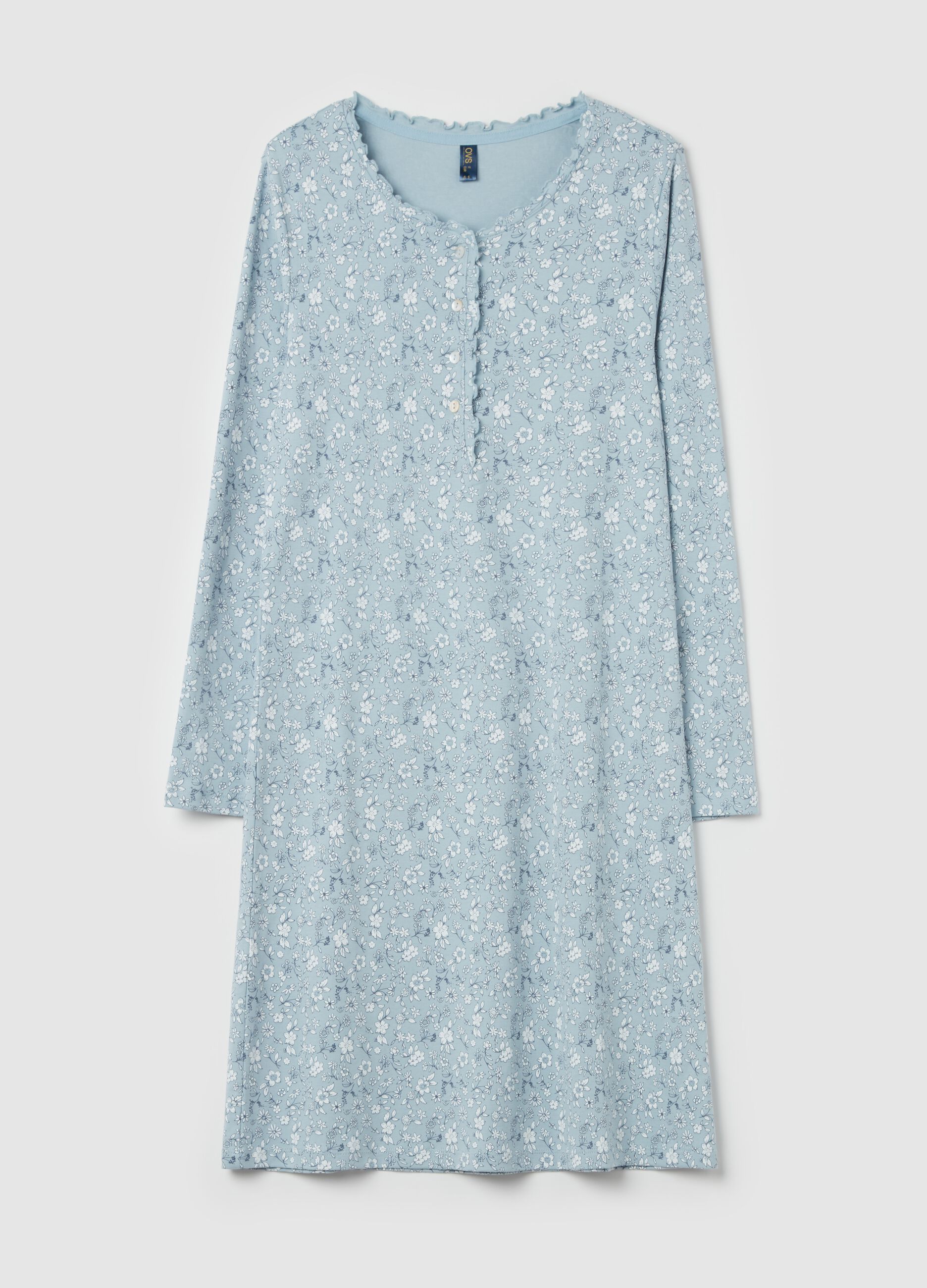 Camicia da notte a fiorellini scollo serafino Azzurro cielo da Donna OVS