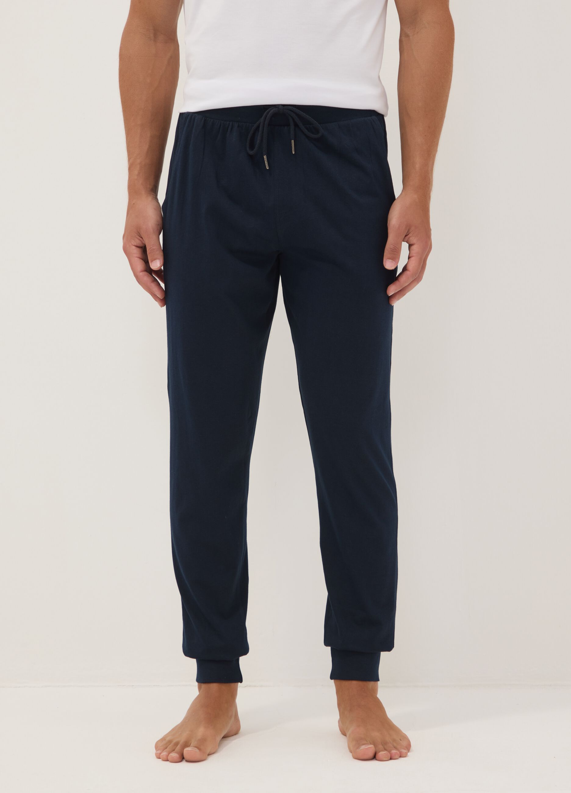 Blue organic cotton pyjama bottoms with drawstring