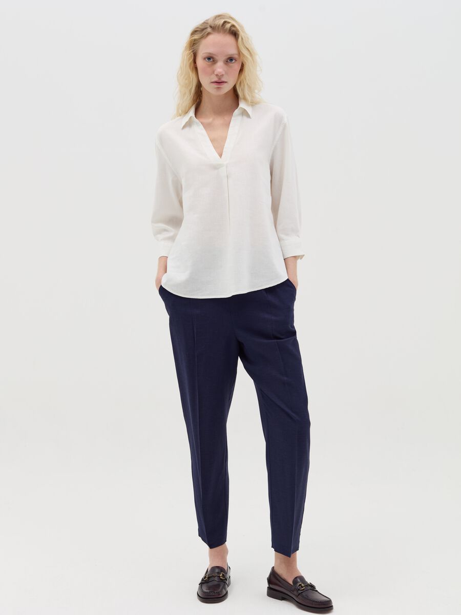 Navy blue linen and viscose trousers_0