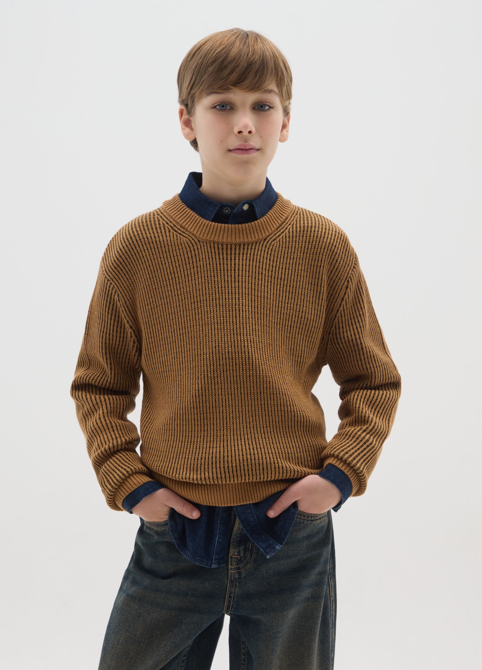 Boys' Brown Regular Fit Jumper