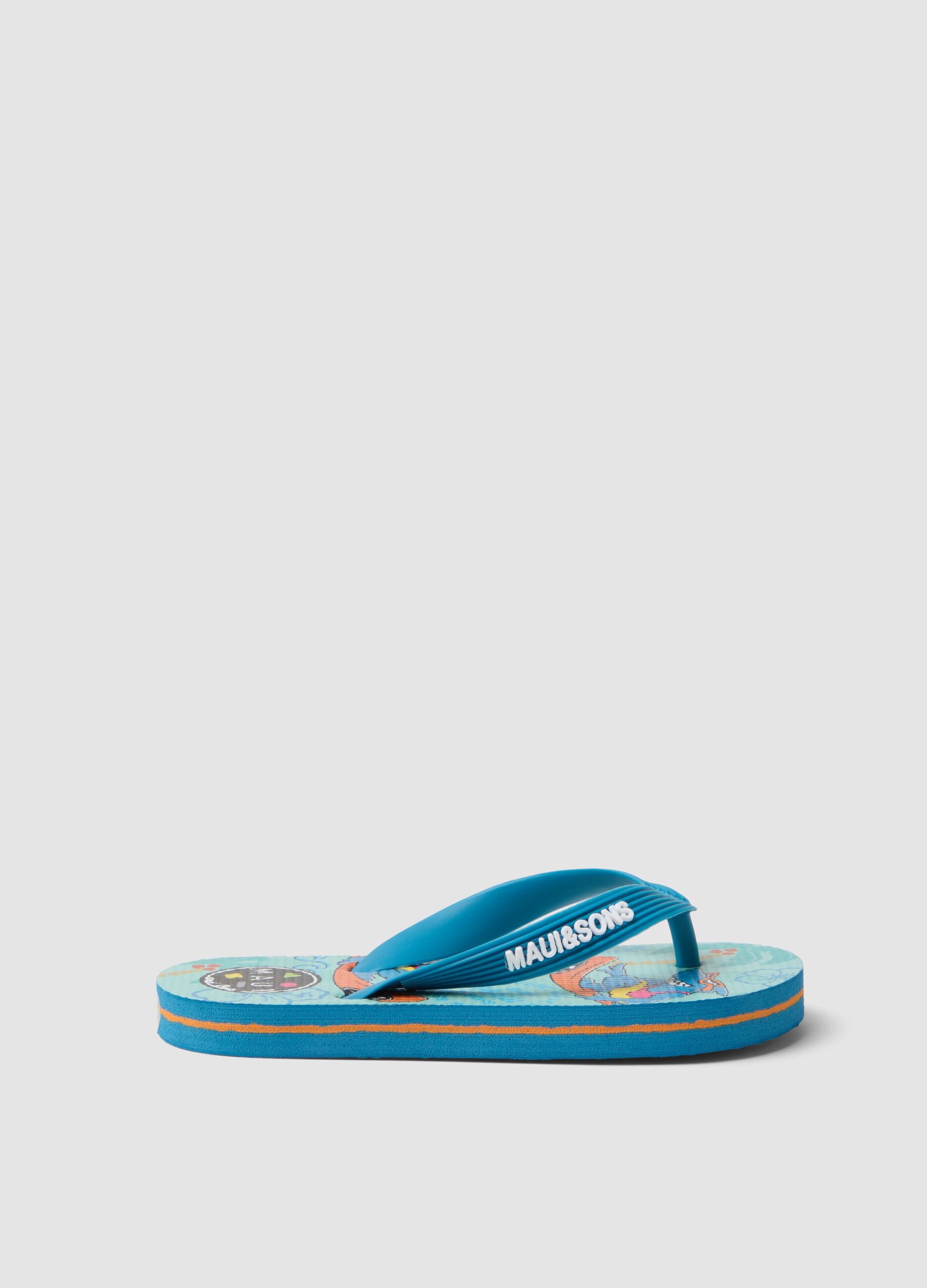 Blue and orange children's sandals with shark design