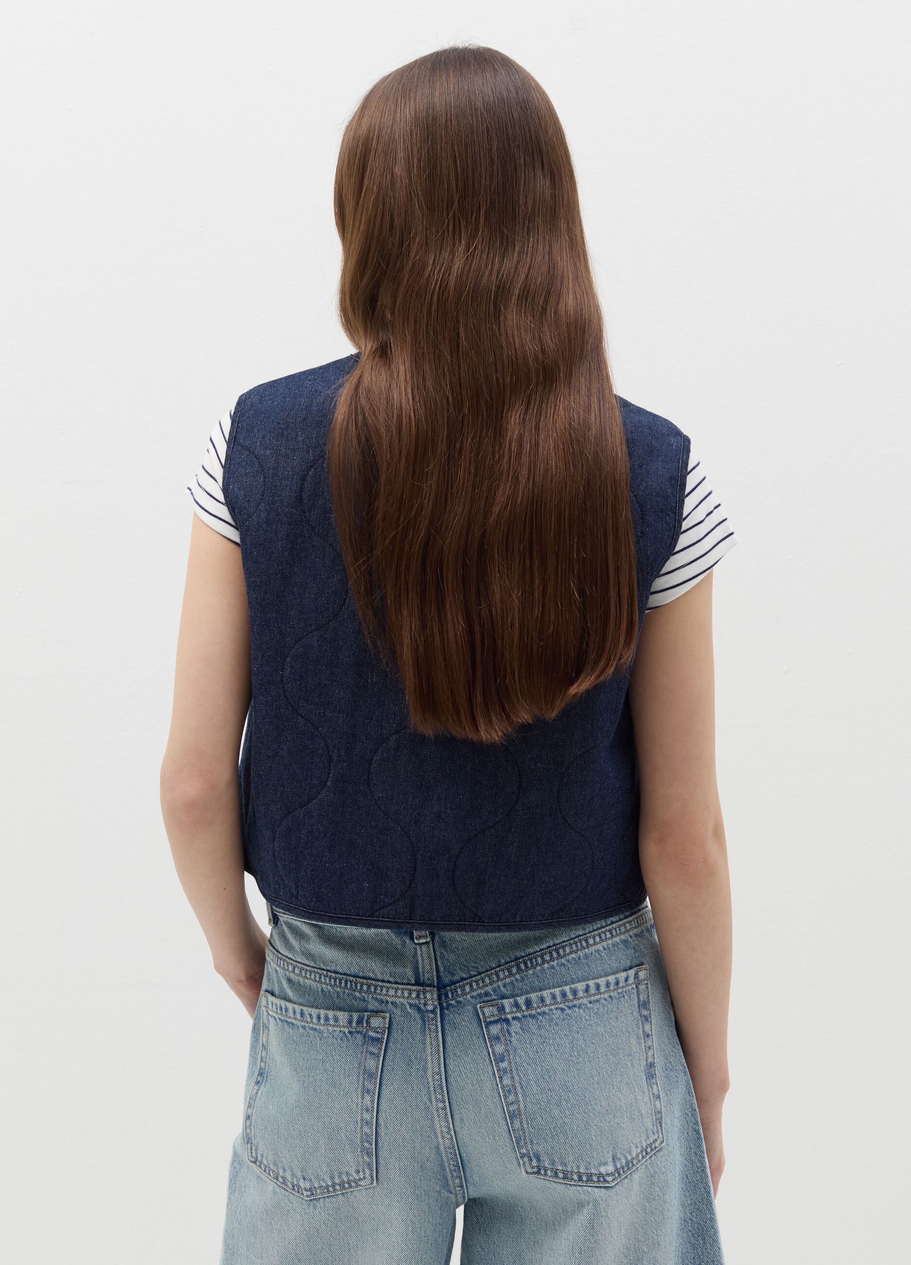 Padded gilet in denim with laces